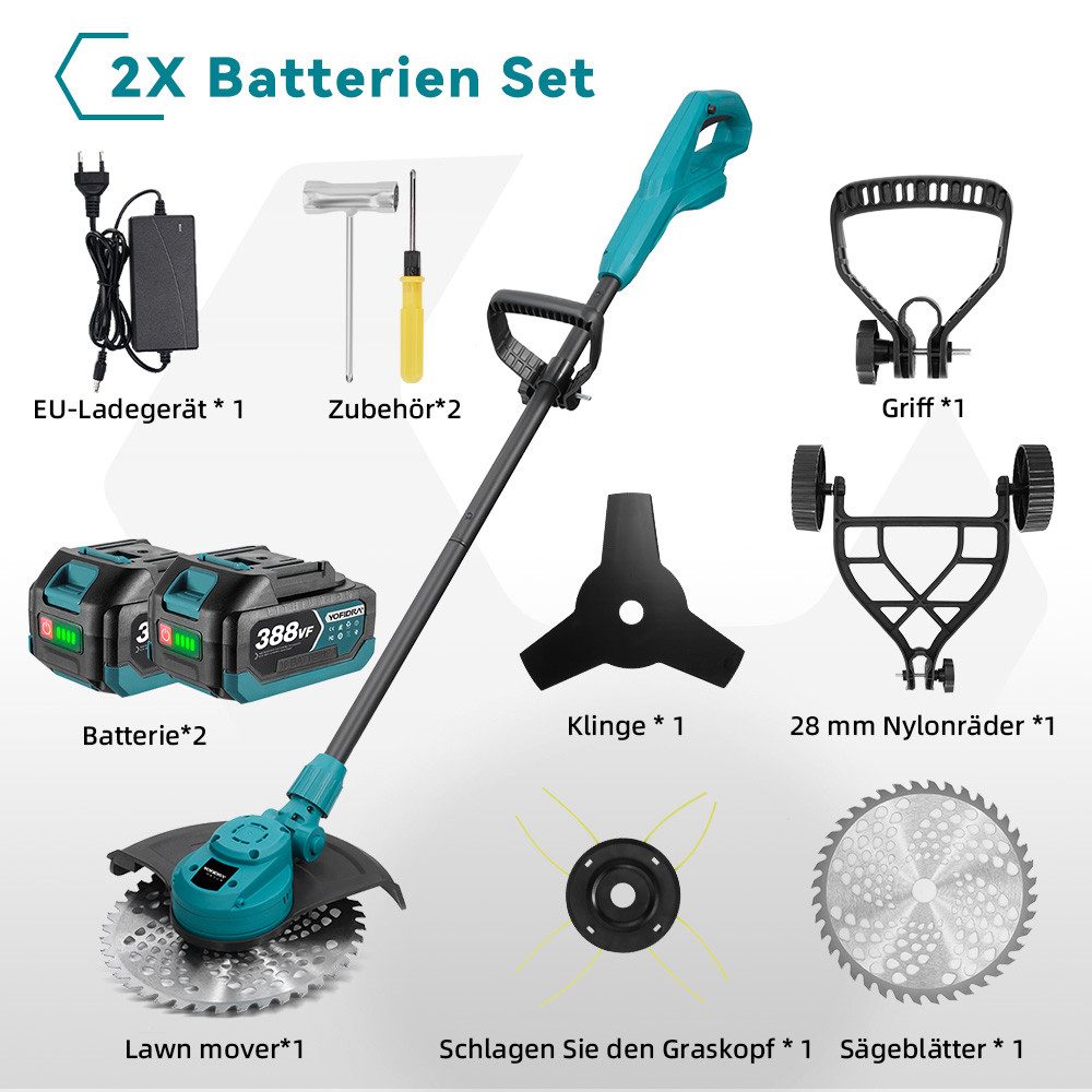 ONEVAN Akku-Rasentrimmer 25cm Schnittbreite Bürstenloser Motor günstig online kaufen