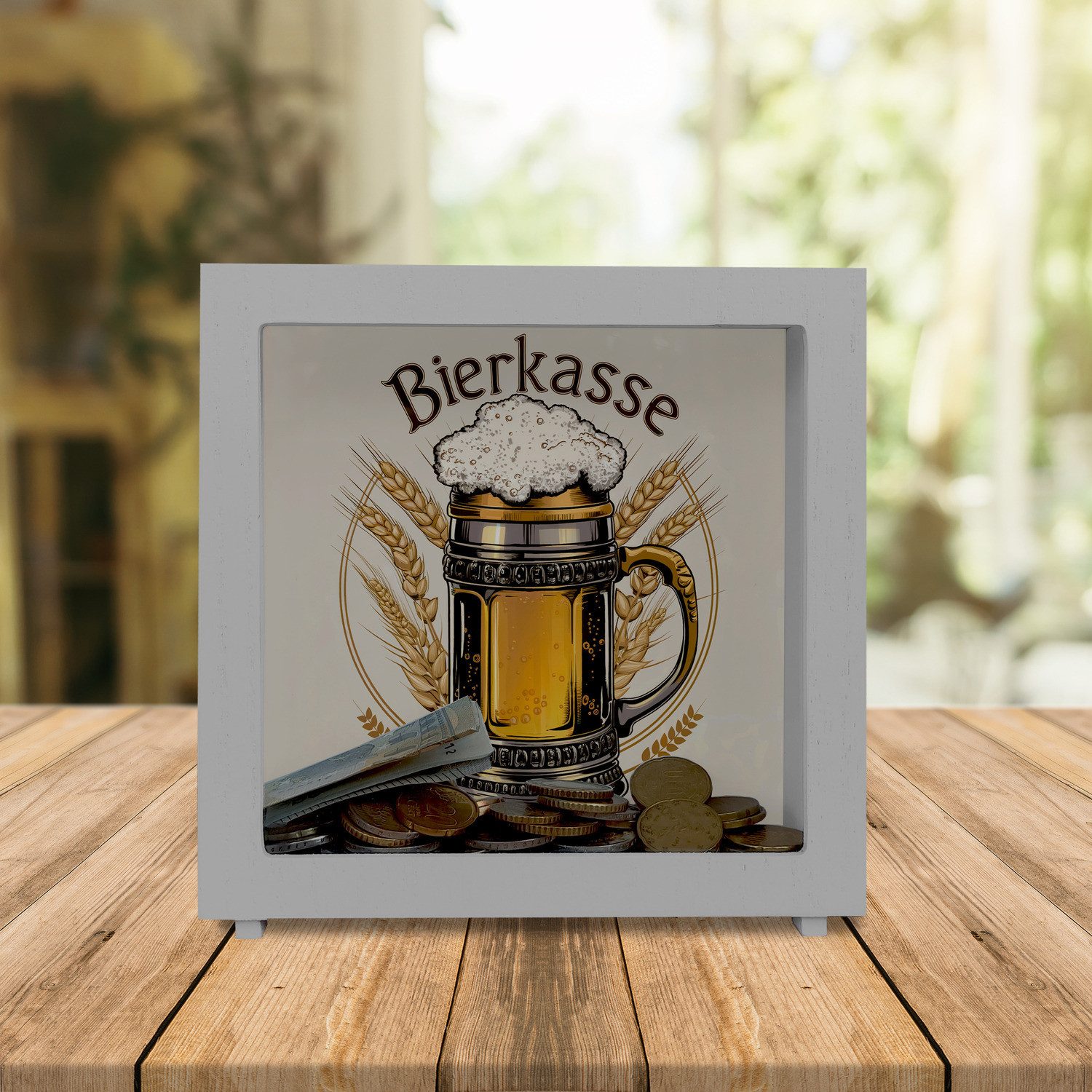 speecheese Spardose Bierkrug mit Schaumkrone Rahmen Spardose aus Holz - BIERKASSE – Bild 2 von 2