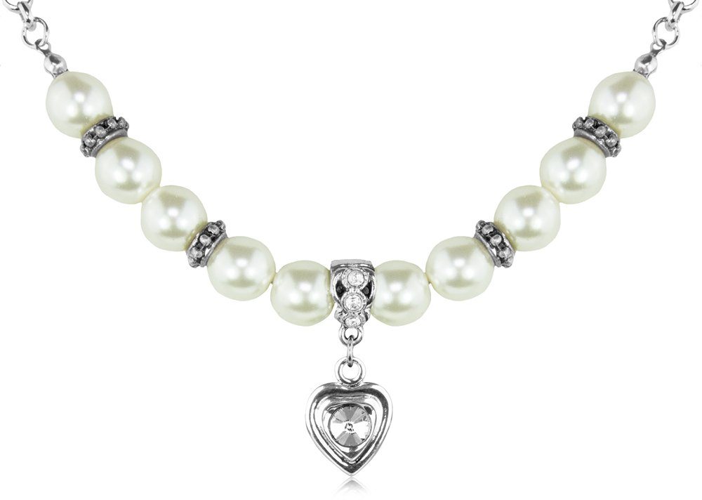 Perlenkette Halbperlenkette Juliana mit Herzanhänger mit Swarovski® Kristall