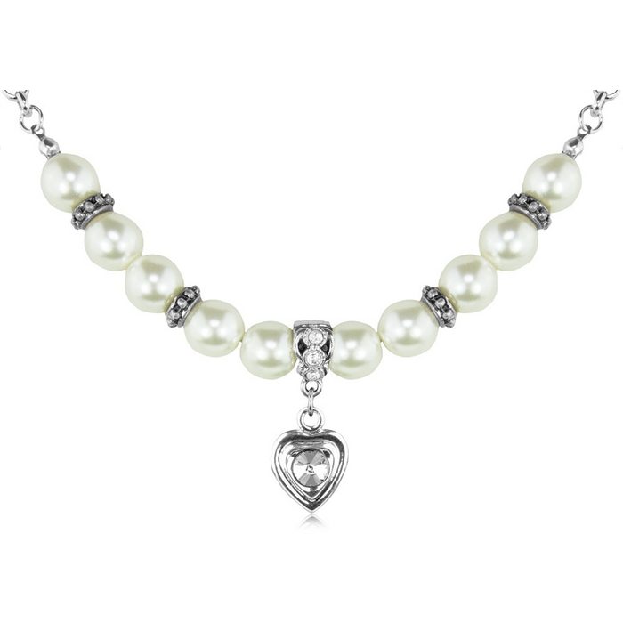 LUISIA® Perlenkette Halbperlenkette Juliana mit Herzanhänger mit Swarovski® Kristall (inkl. Schmuckbox 1-tlg)