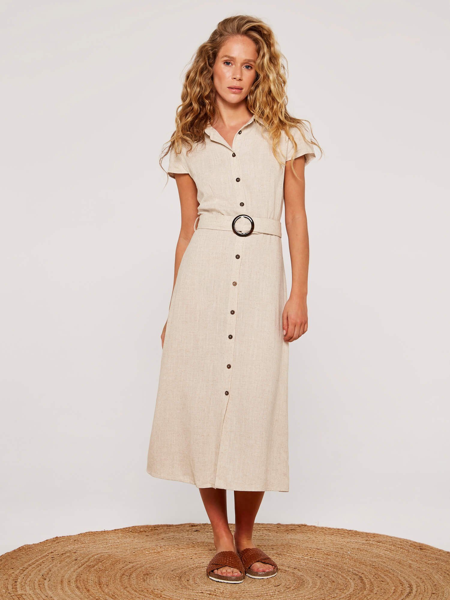 Apricot Midikleid Vintage-Hemdblusenkleid, (2-tlg., Stoffgürtel) mit günstig online kaufen
