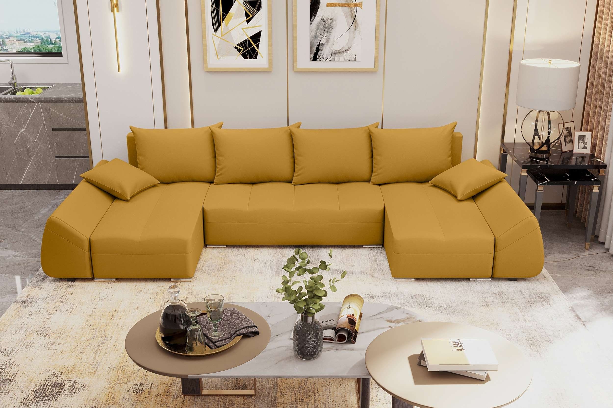 Stylefy Wohnlandschaft Madeira, U-Form, Eckcouch, Sofa, Sitzkomfort, mit Bettfunktion, mit Bettkasten, Modern Design