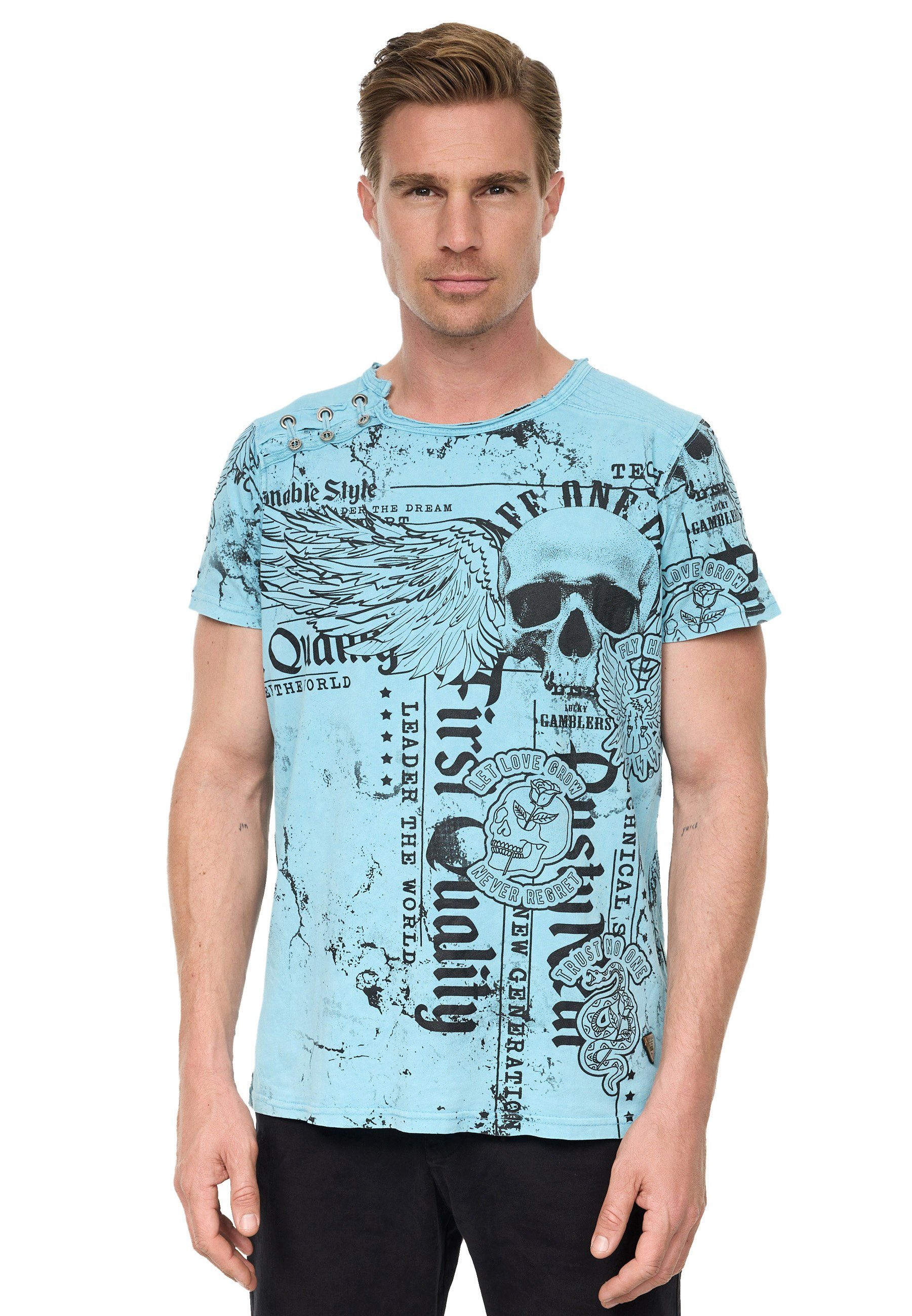 Rusty Neal T-Shirt Rusty Neal mit Allover-Print blau