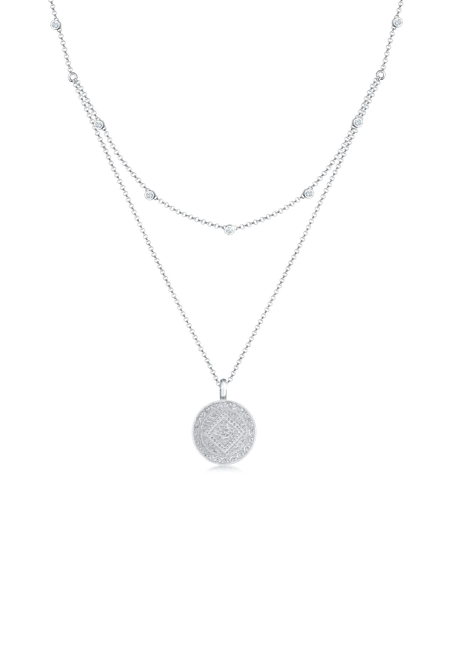 Elli Gliederkette Münze Plättchen Kristalle 925 Silber