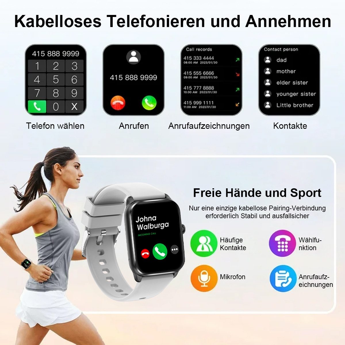 ANYSUN Smartwatch Herren Damen, mit Telefonfunktion Smartwatch (1,85 Zoll, TFT-Volltouch) 110+ Sportmodi Sportuhr mit Schrittzähler/Herzfrequenzmonitor, /Schlafmonitor, IP68 Wasserdicht Fitnessuhr für iOS Android