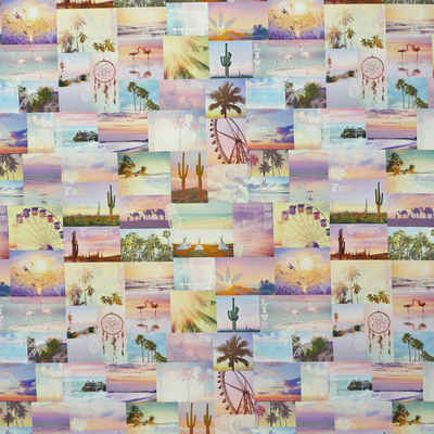 Stoff Dekostoff Digitaldruck Festival Patchwork Flamingo Kaktus 1,40m, Digitaldruck