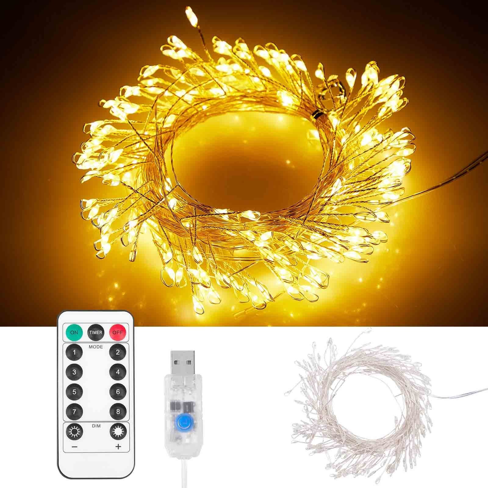 LED-Lichterkette Weiß Sunicol Warmes modi wasserdicht,Fernbedienung,8 LED Lichterkette,USB-betrieben, 3M/6M