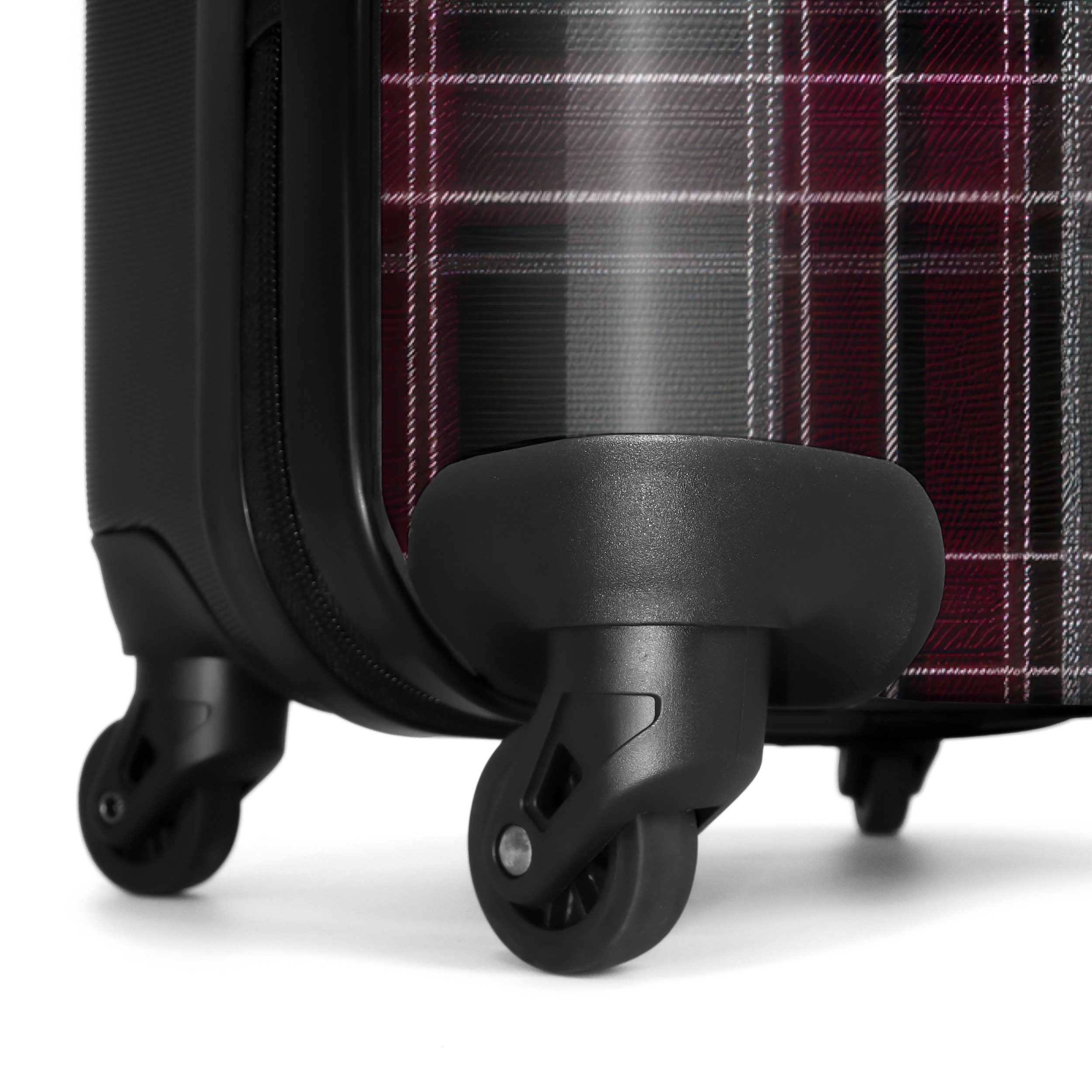 NoBoringSuitcases.com© Hartschalen-Trolley Klassisches Karomuster in Grau und Rot 55x35x20cm, 4 Rollen, Reisetasche mit Rollen, Koffer Handgepäck Flugzeug