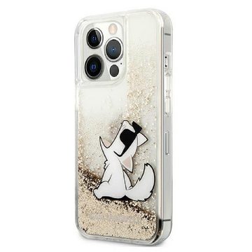 KARL LAGERFELD Handyhülle Case iPhone 13 Pro Max Katze Choupette Glitzer gold 6,7 Zoll, Kantenschutz