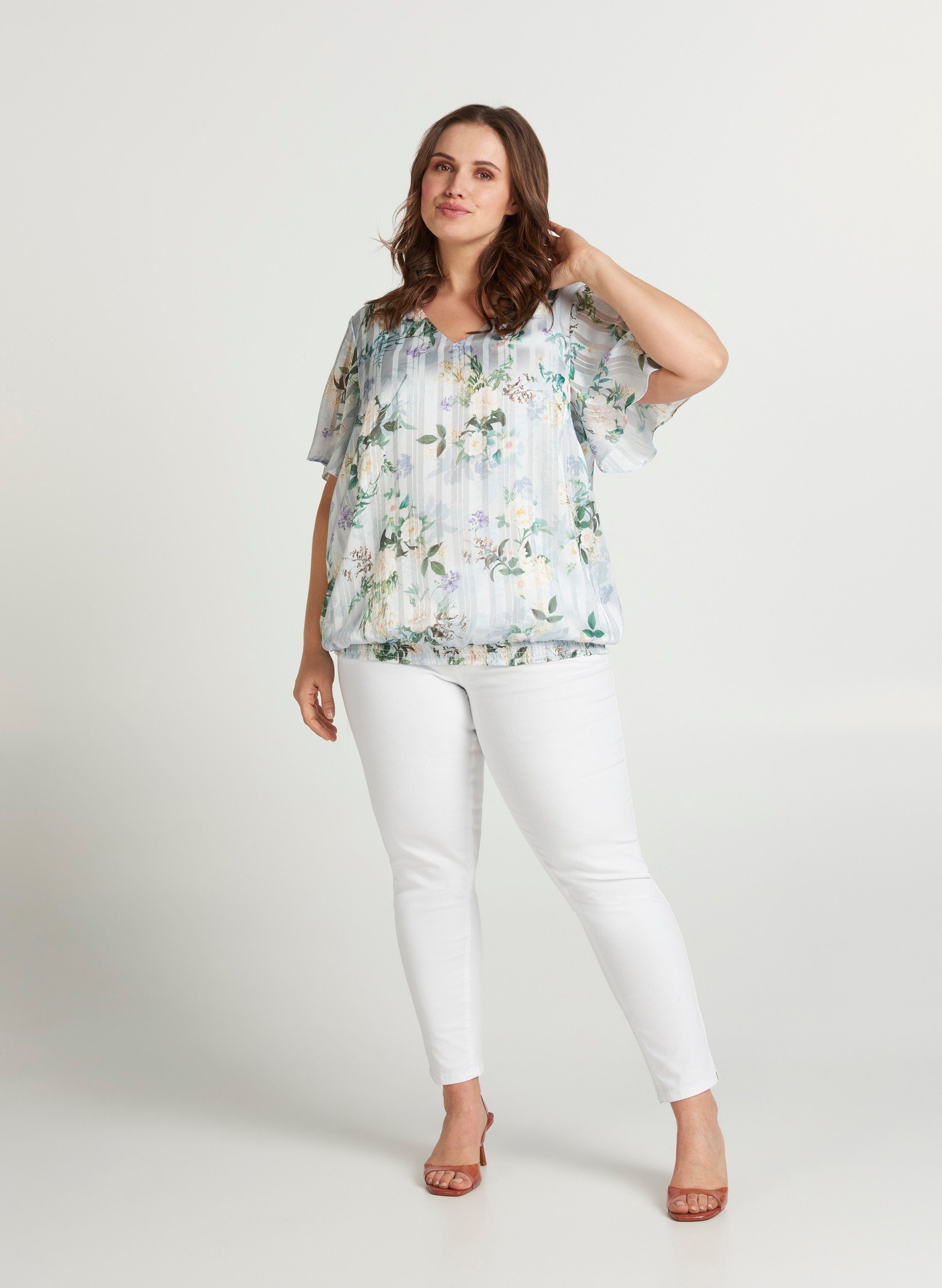 Zizzi Kurzarmbluse Große Größen Damen Kurzarm Bluse mit Blumenprint und  V-Ausschnitt online kaufen | OTTO