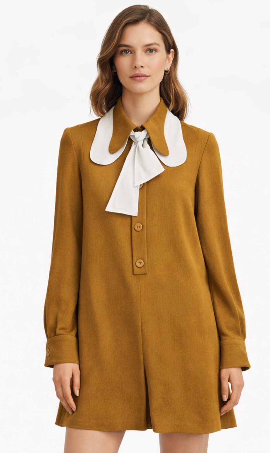 Chloé Midikleid Damen A-Linien Kleid mit Pussybow-Schleifenkragen Manschetten mit Knopfverschluss und verdeckte Knopfleiste