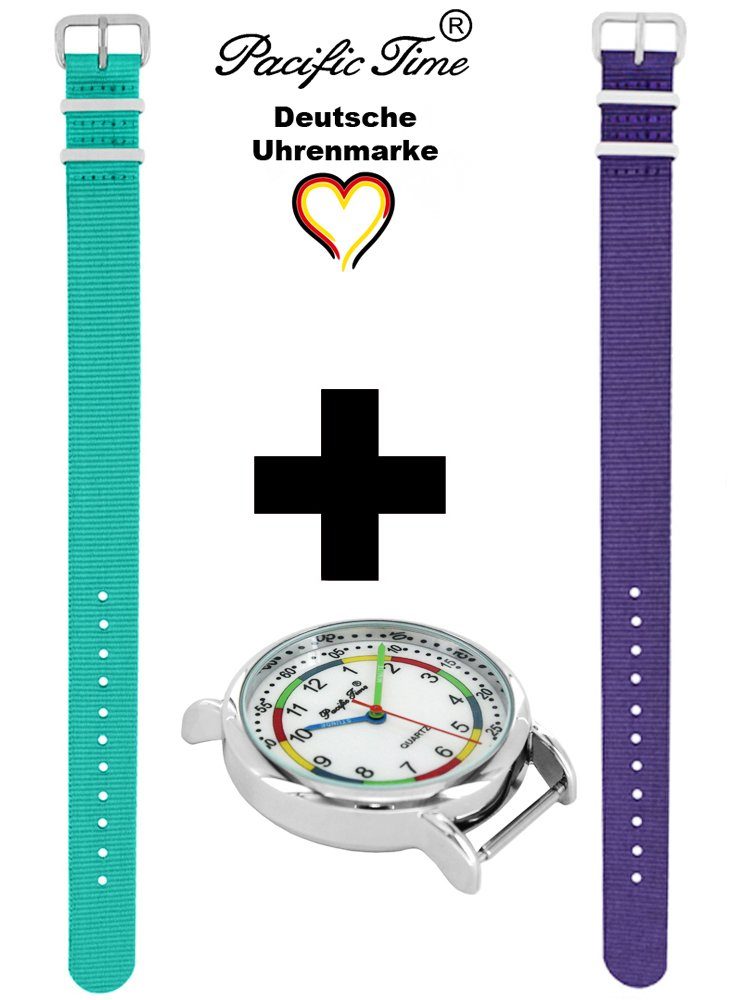 Design Quarzuhr First Set Match türkis Mix violett Versand - und Lernuhr Kinder Gratis Wechselarmband, Armbanduhr Time und Pacific