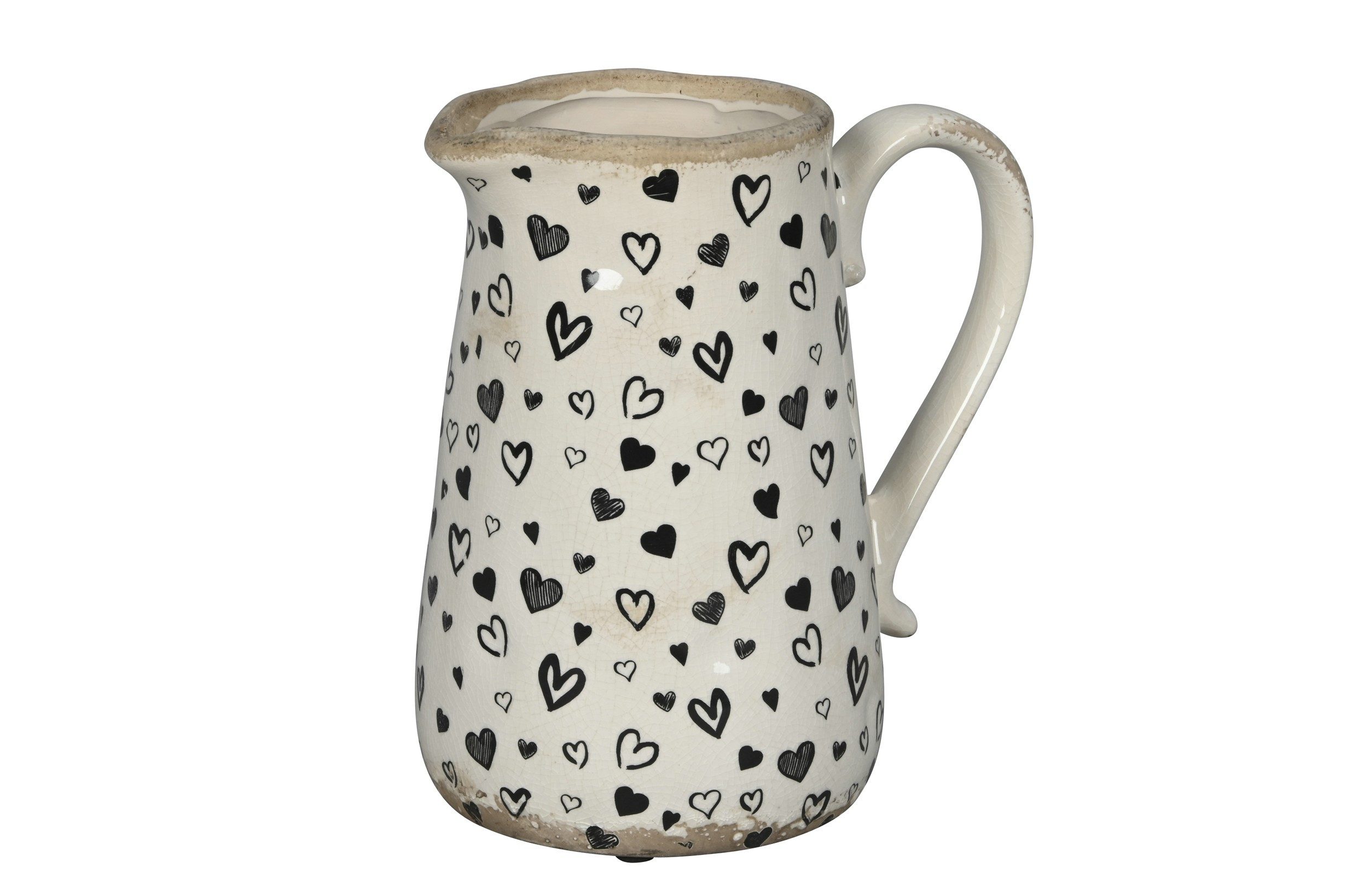 finehomegarden Dekovase Vase & Dekokanne Herzen Krug Weiß-Schwarz Steinzeug 17x12xH18cm (1 St), & 21x14xH23cm Romantische Blumenvase modernes Design 2Größen wählbar