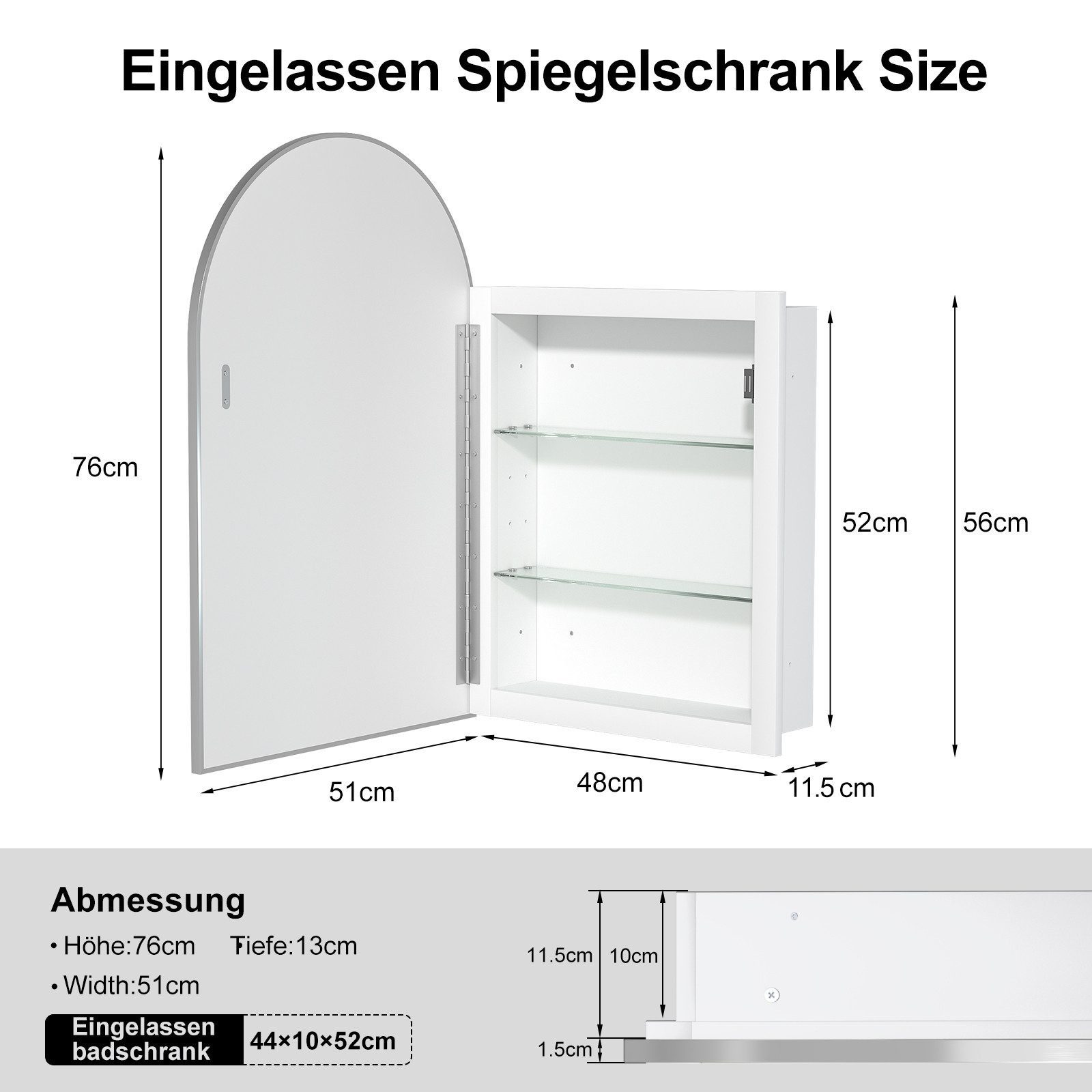 radelldar Badezimmerspiegelschrank Spigelschrank bogen eingelassen mit günstig online kaufen