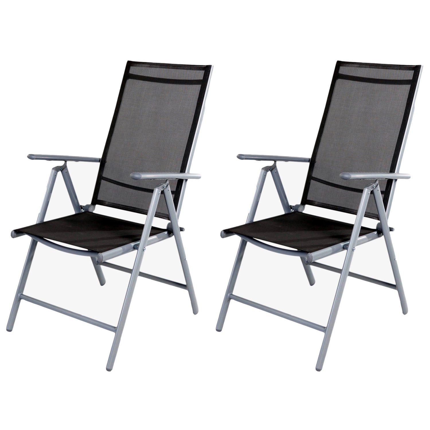 Armlehnstuhl 2er Klappstuhl Gartenstuhl Hochlehner Alu Textilen Silber/Anthrazit