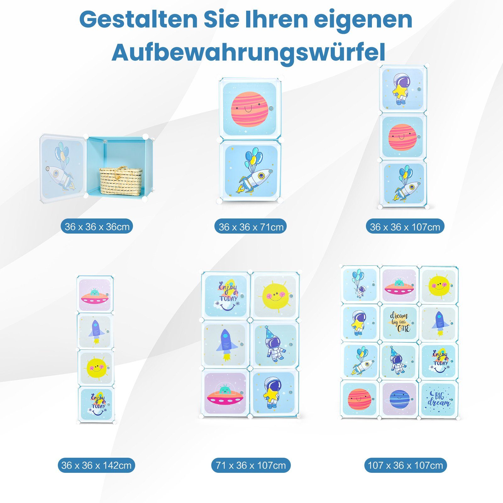 COSTWAY Kinderkleiderschrank Kunststoff mit 12 Würfeln, erweiterbar mit Türen