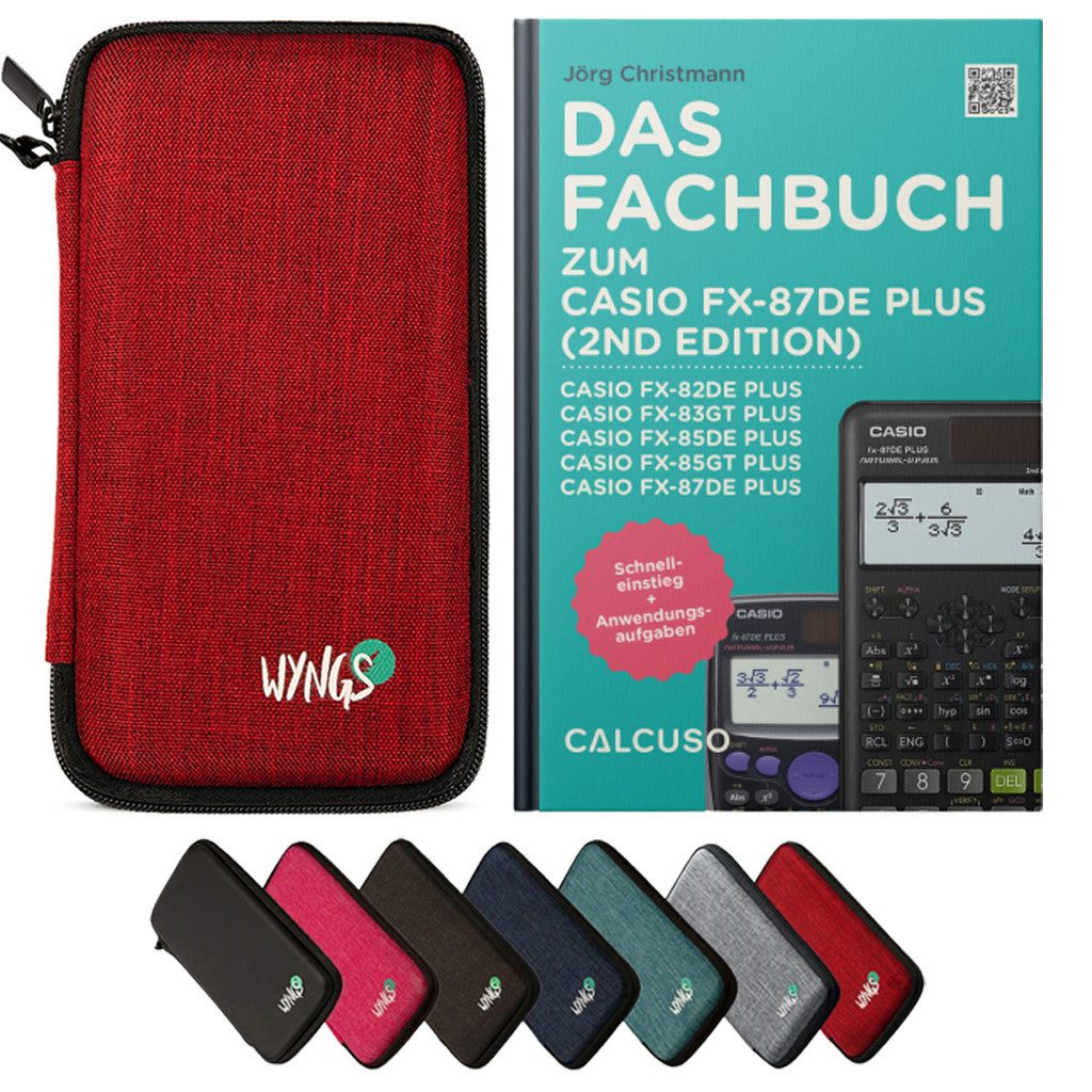 Taschenrechner Zubehör zum Casio fx-87DE Plus 2 - Fachbuch & Schutztasche Rot