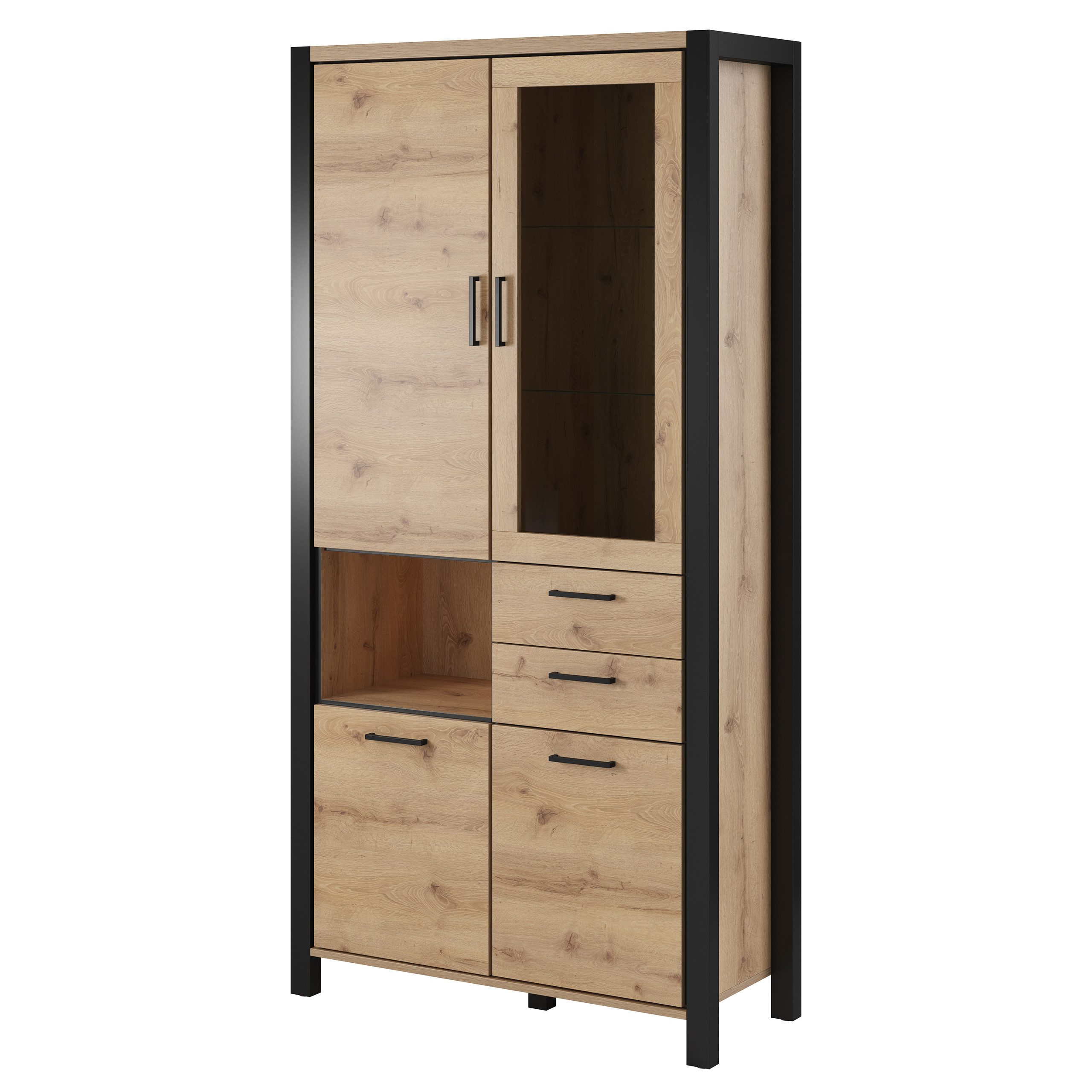 Masseno Glasvitrine Vitrinenschrank ATTIVO 200 x 100 cm braun