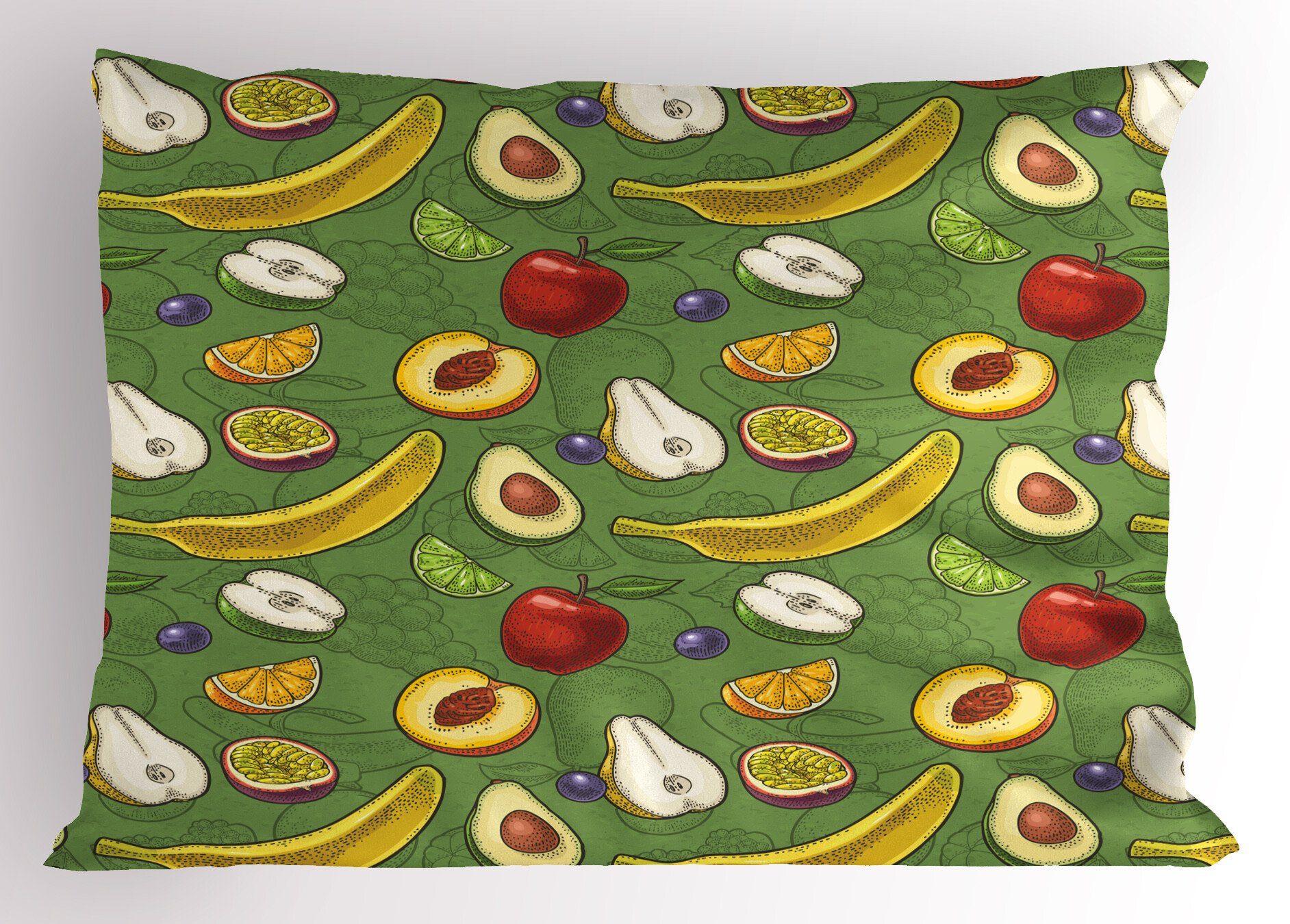 Abakuhaus Standard Äpfel Avocado Dekorativer Kopfkissenbezug, Kissenbezüge Früchte (1 Stück), Lime Size Gedruckter Banana