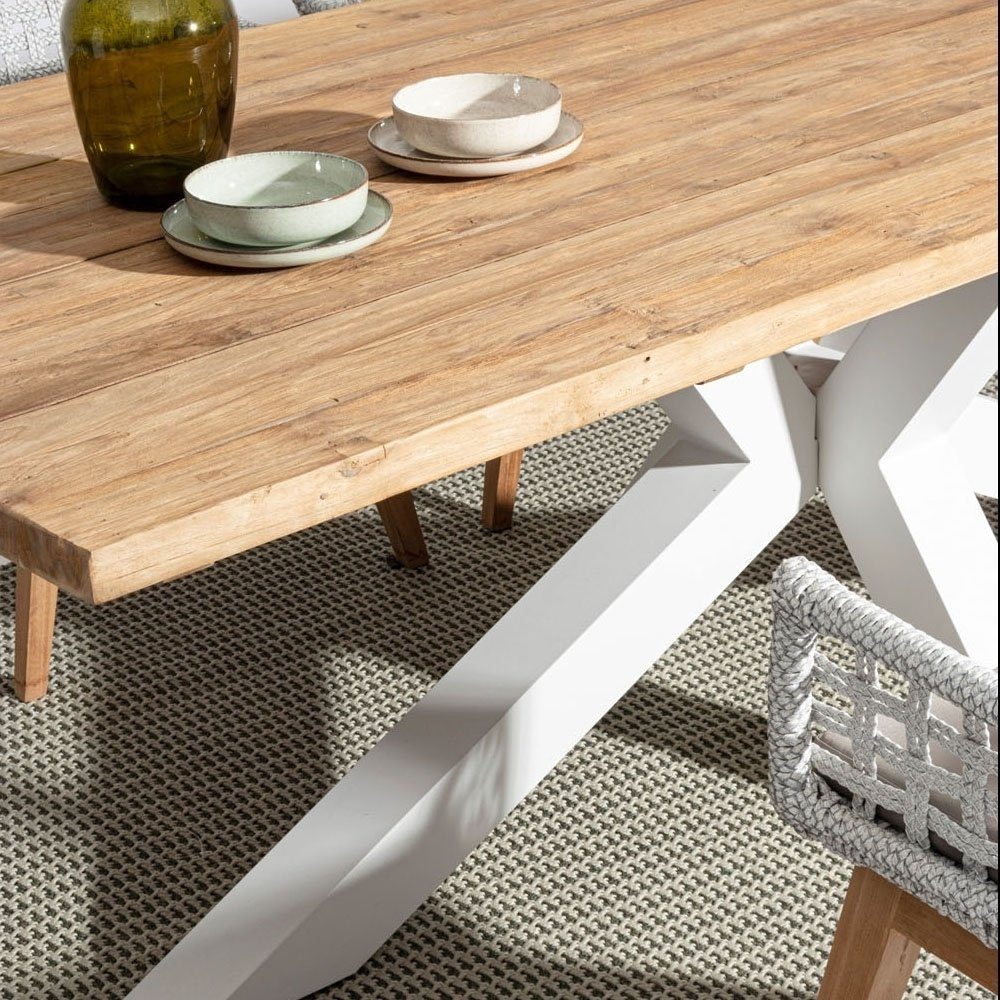 B Bizzotto Tischplatte Braun, RAMSEY, x Weiß, aus 240 Gartentisch Aluminium, 100 cm, T Teakholz
