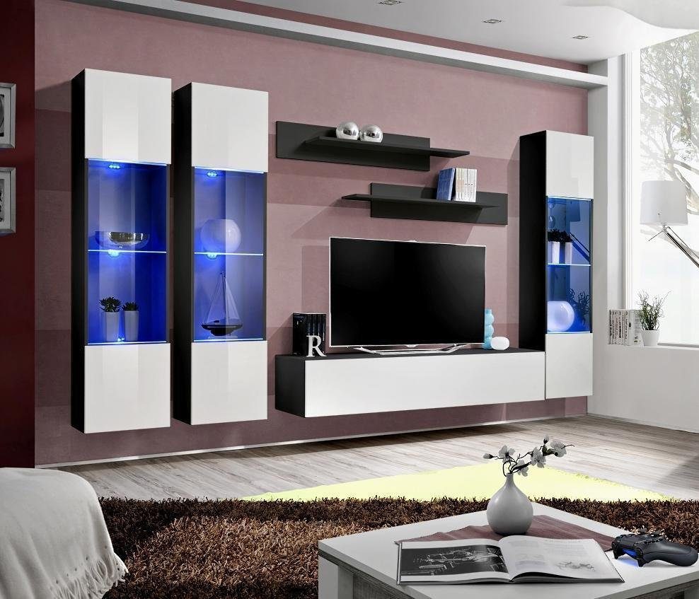 JVmoebel Wohnzimmer-Set Wohnwand Luxus Komplette Set 6 tlg Hänge Vitrine Modern TV-Ständer, (7-St), Made in Europa