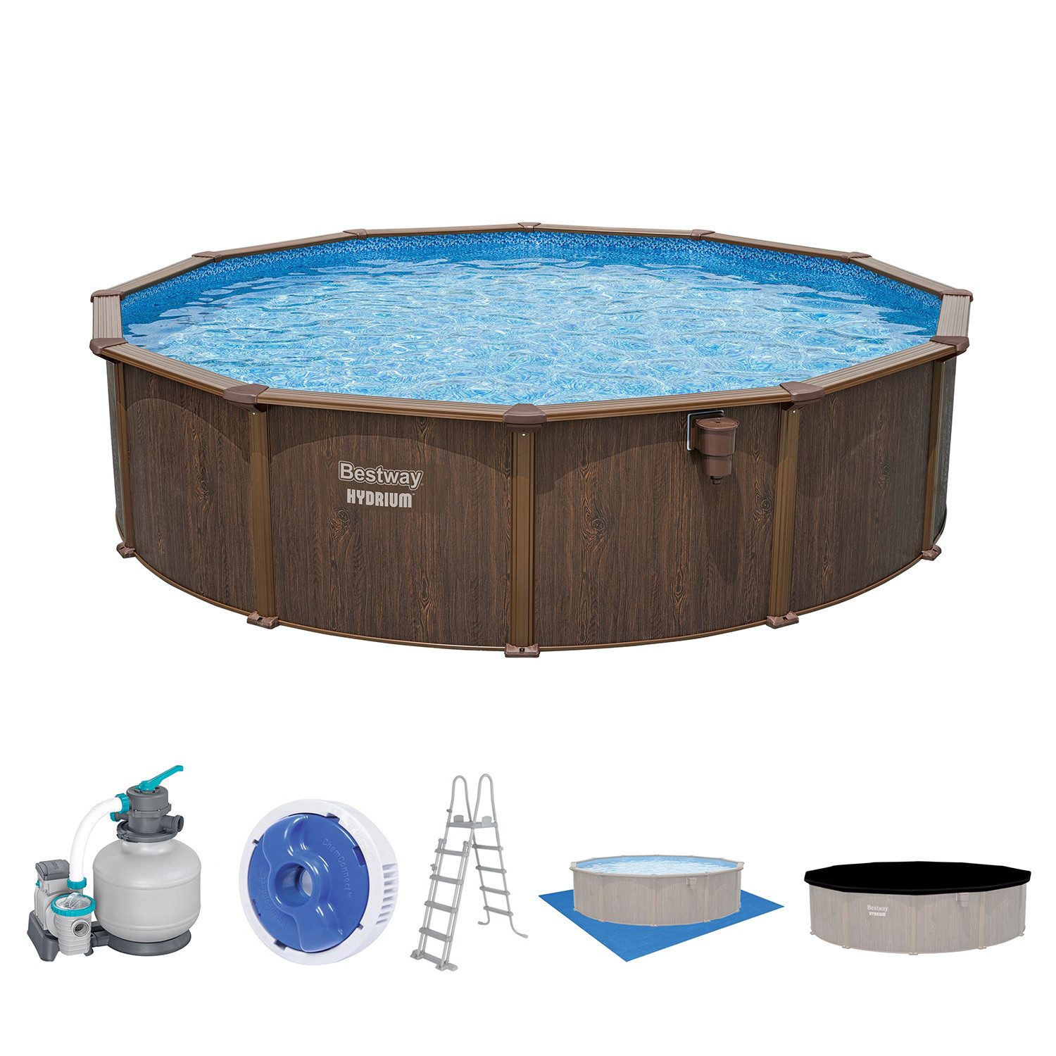 Bestway Pool Hydrium™ (Set, Inkl. Sandfilteranlage, Sicherheitsleiter, Abdeckplane, Bodenplane), Ø 488 x 132 cm