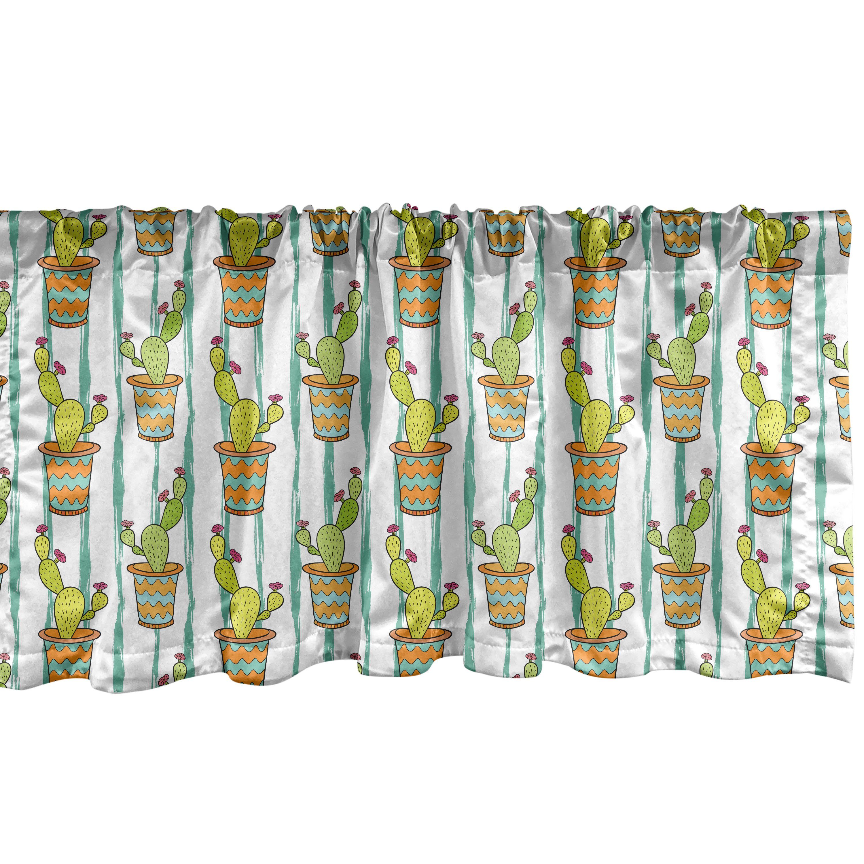 Scheibengardine Vorhang Volant für Küche Schlafzimmer Dekor mit Stangentasche, Abakuhaus, Microfaser, Kaktus Vertikale Linien Blumen