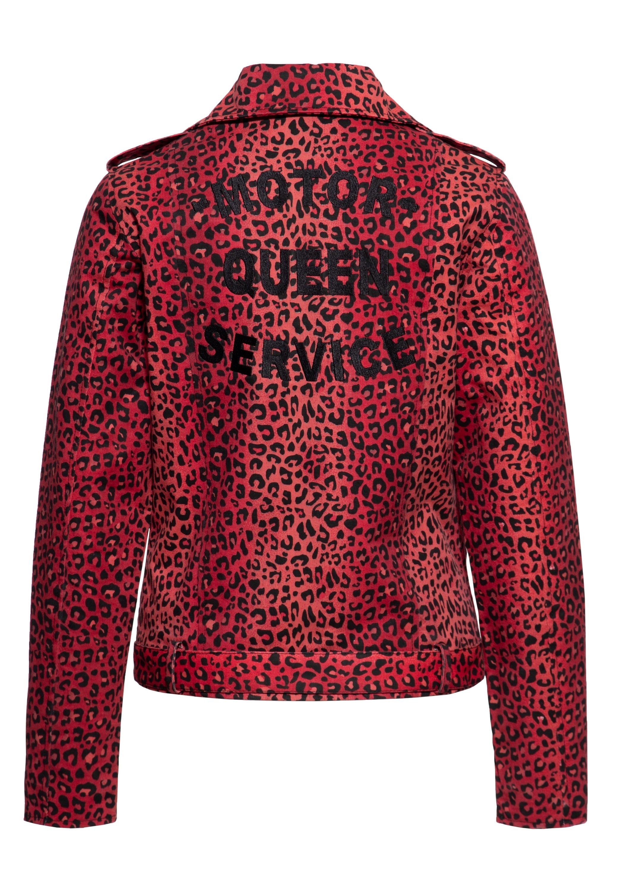 rot QueenKerosin Leo-Allover-Print Service Motor Queen Collegejacke