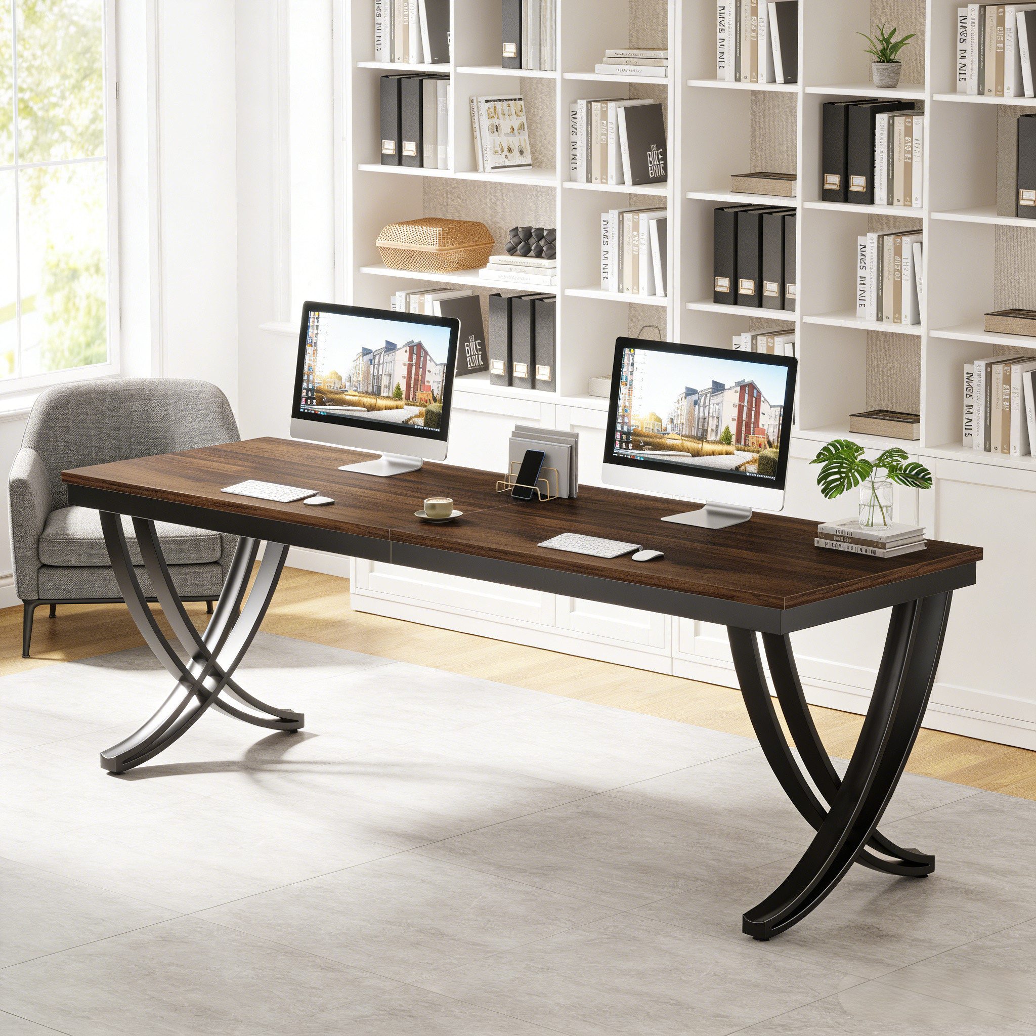 Celya Doppelschreibtisch Computertisch, 200 cm extra langer Schreibtisch für zwei Personen