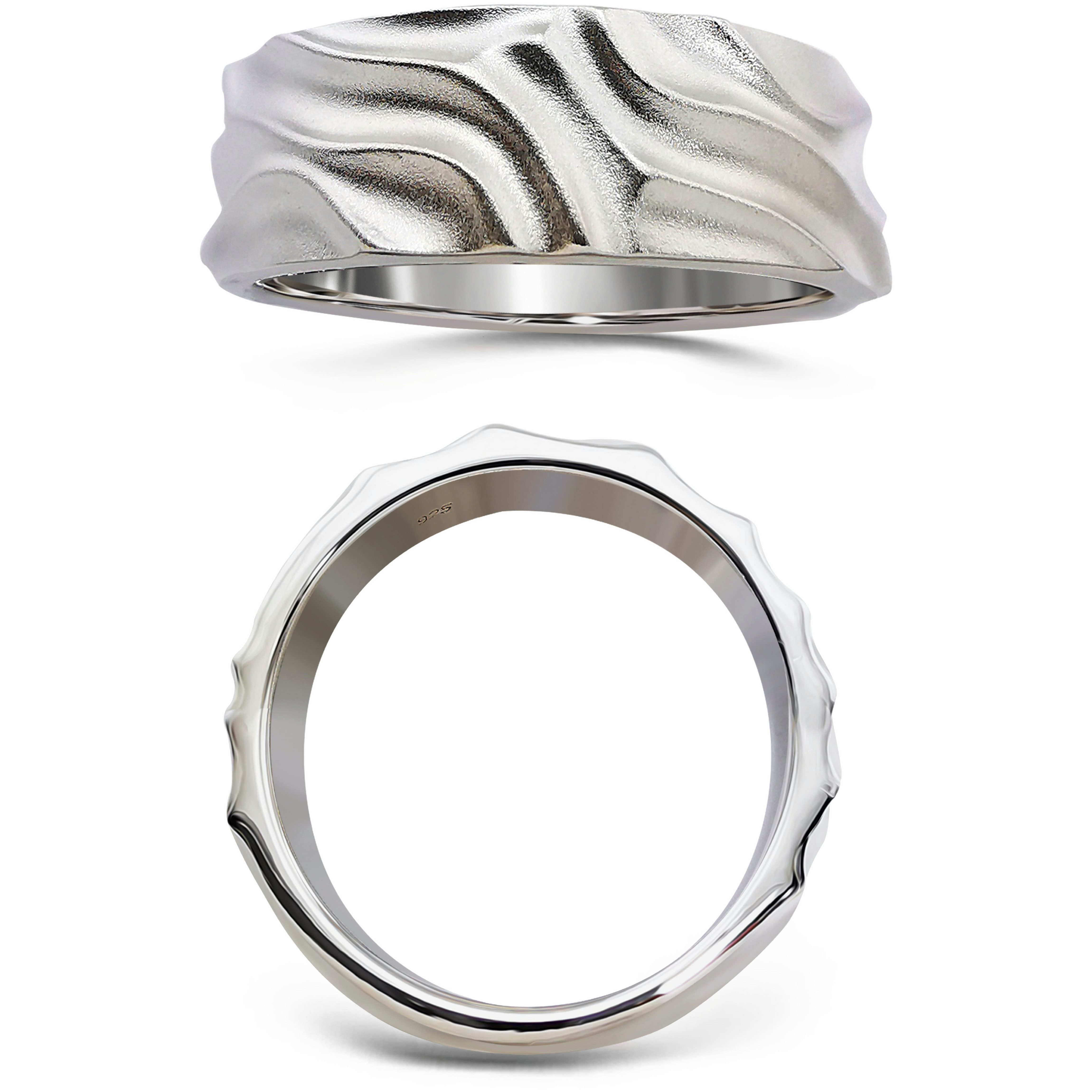 Sternvoll Fingerring Gehämmert Breiter Bandring aus 925 Sterling Silber