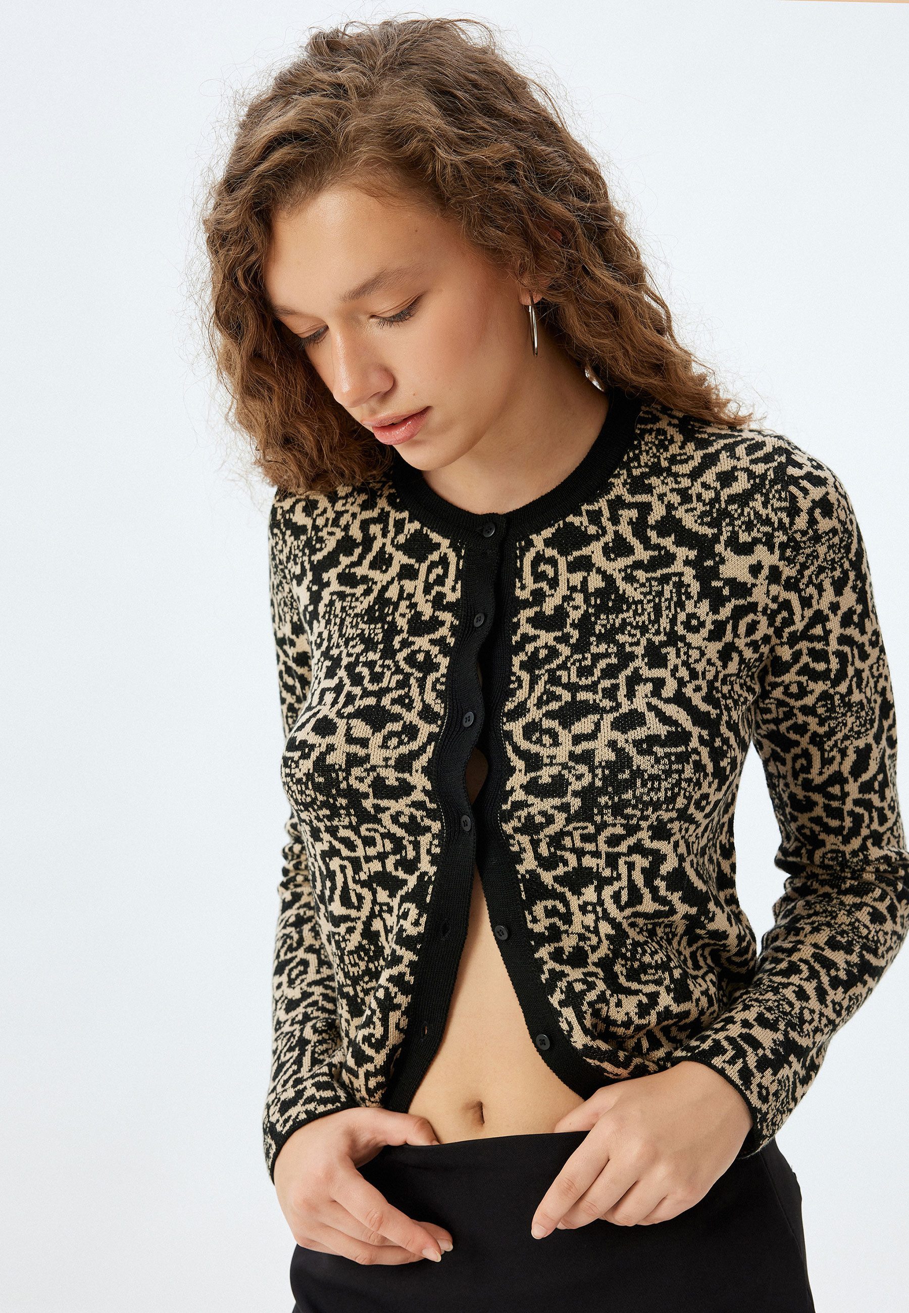 Koton Cardigan Rundhalsausschnitt Mit Jacquard Cardigan