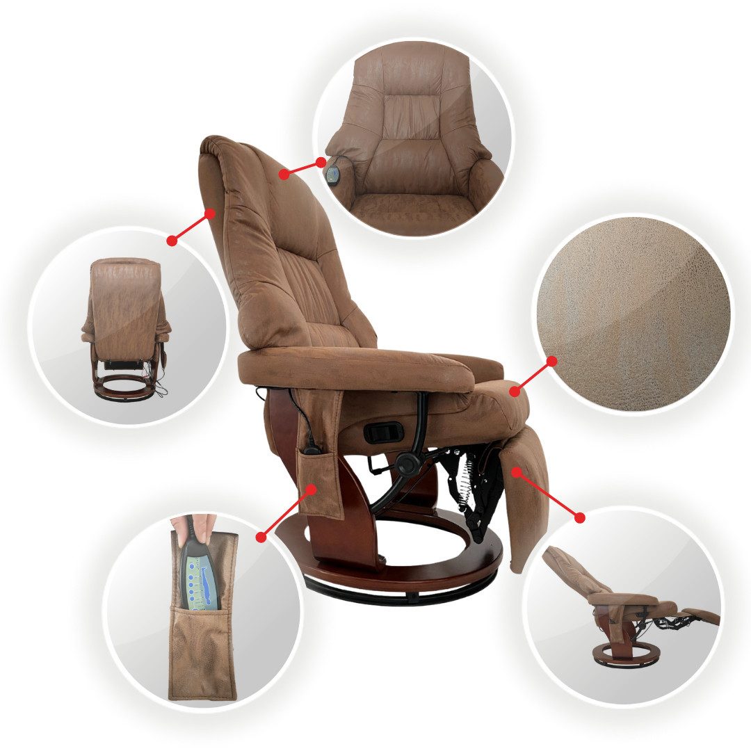 abc HOME Sessel braun, Fernbedienung, elektrisch, Massage, Liegefunktion
