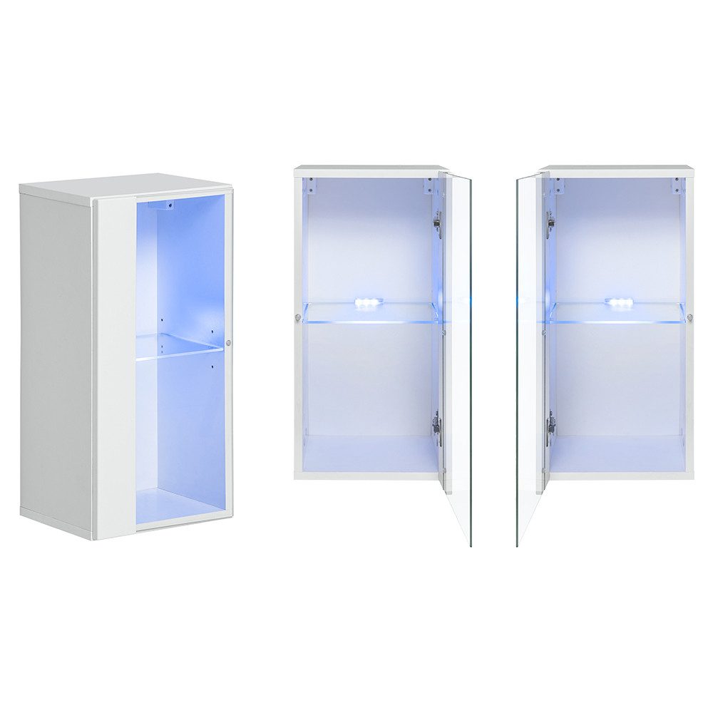 Lomadox Hängevitrine SWANSEA-164 in weiß mit Hochglanz-Fronten, 30 cm breit, inkl. LED-Beleuchtung