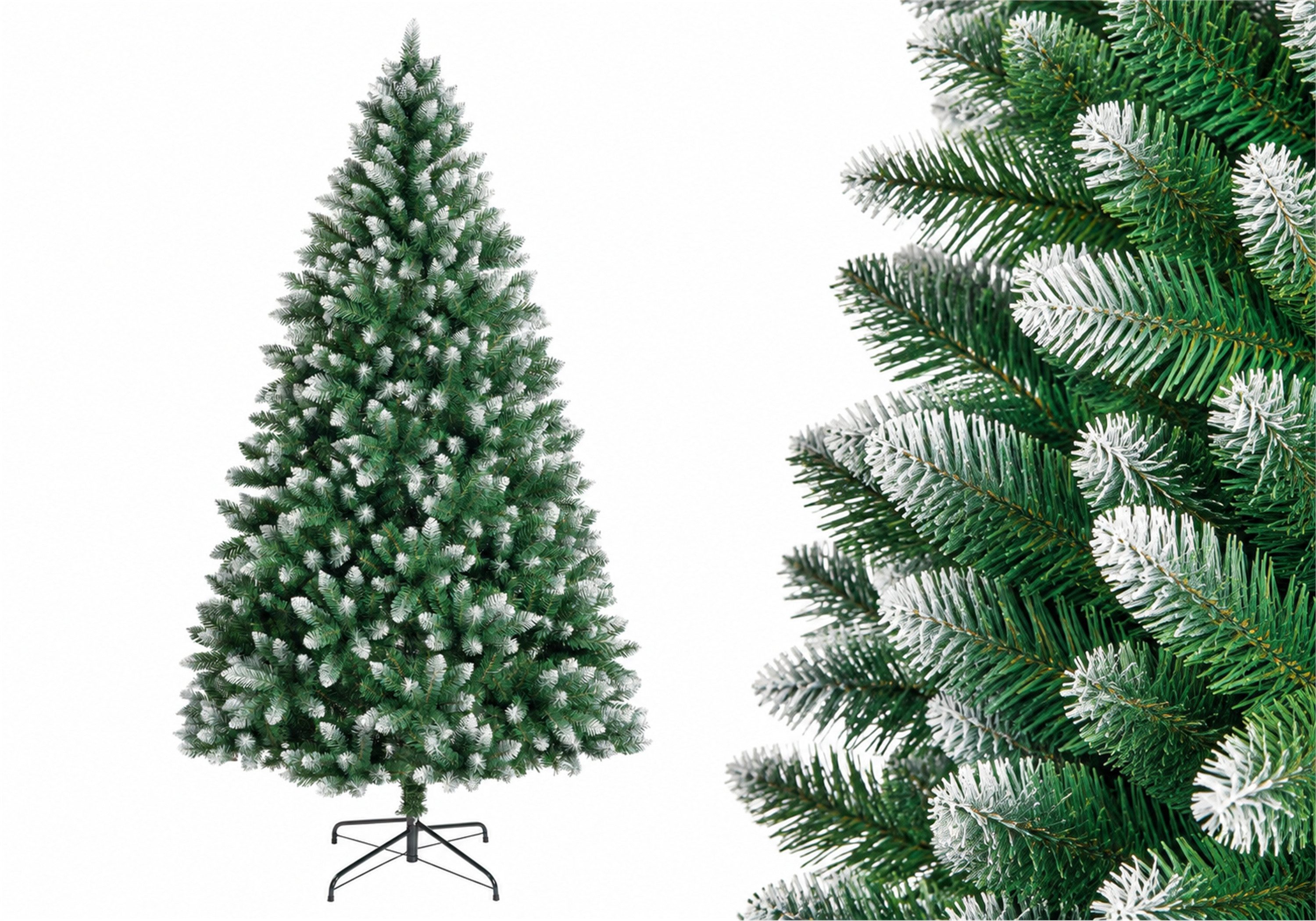 Vankel Künstlicher Weihnachtsbaum mit weißen Zweigspitzen, Schnee-Effekt, Tannenbaum mit Metallständer, Grüner Tannenbaum mit dezenten Schneeakzenten und einem Metallständer