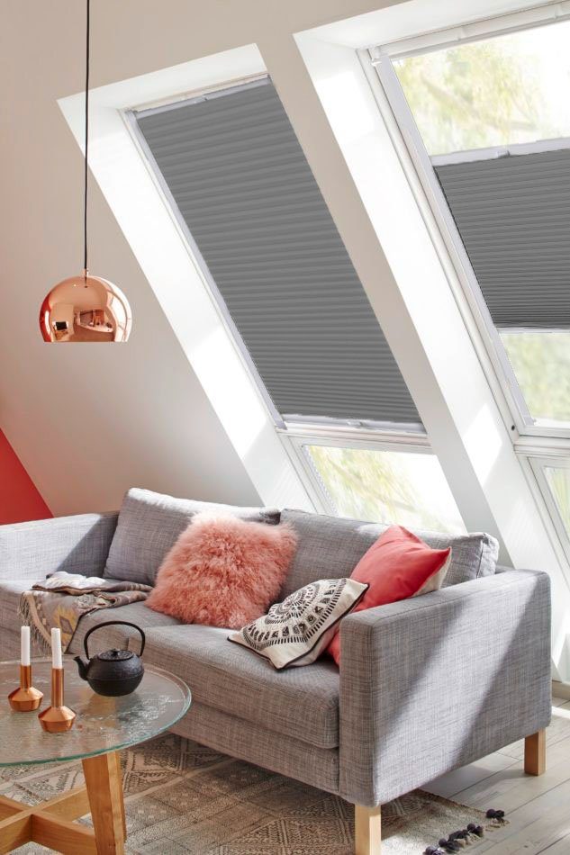 Dachfensterplissee StartUp Style Honeycomb VD, sunlines, abdunkelnd, verspannt, verschraubt, mit Führungsschienen anthrazit