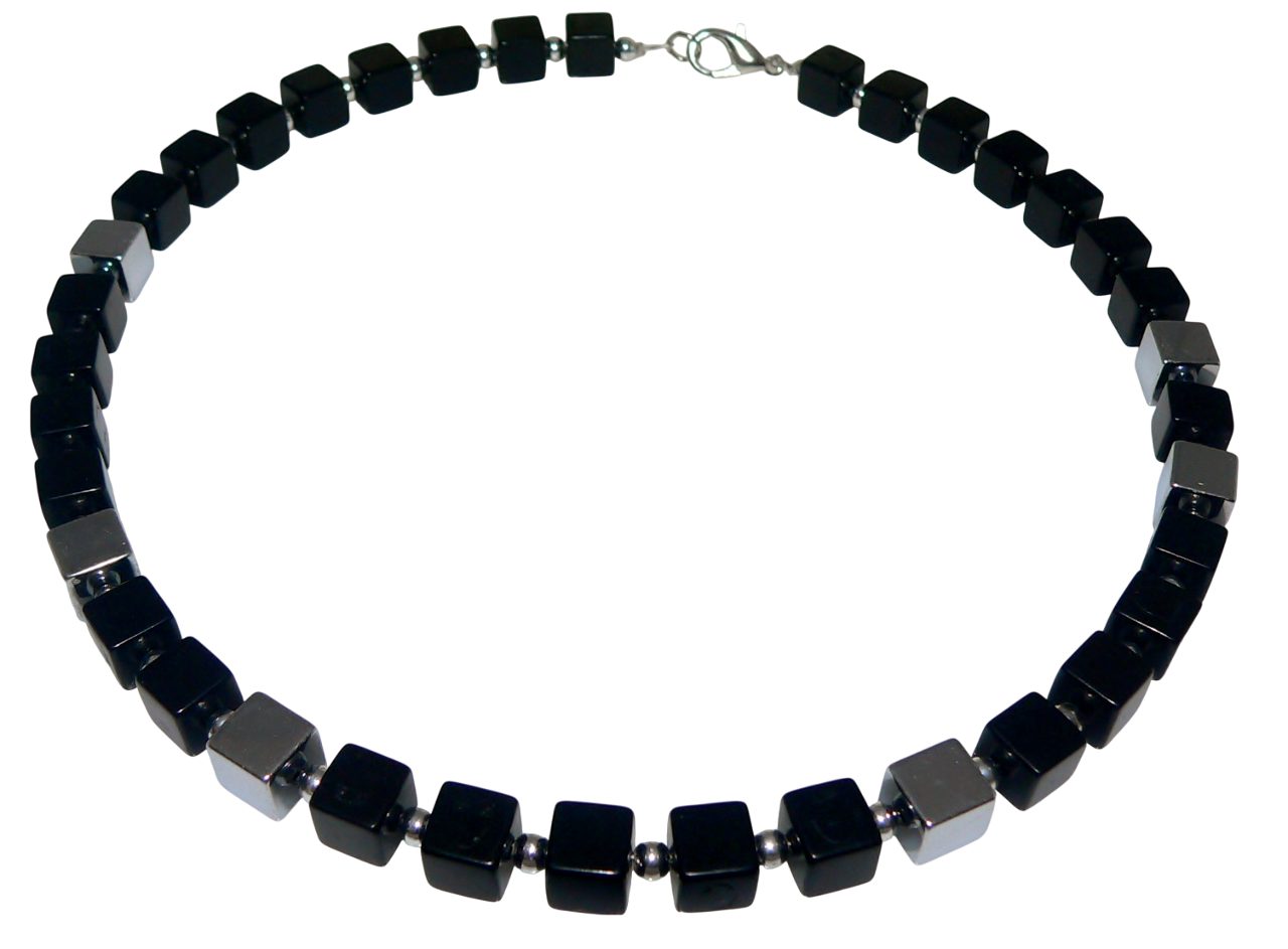 Collier 456u Collier Halskette Hämatit silber Schmuckstein Howlith schwarz