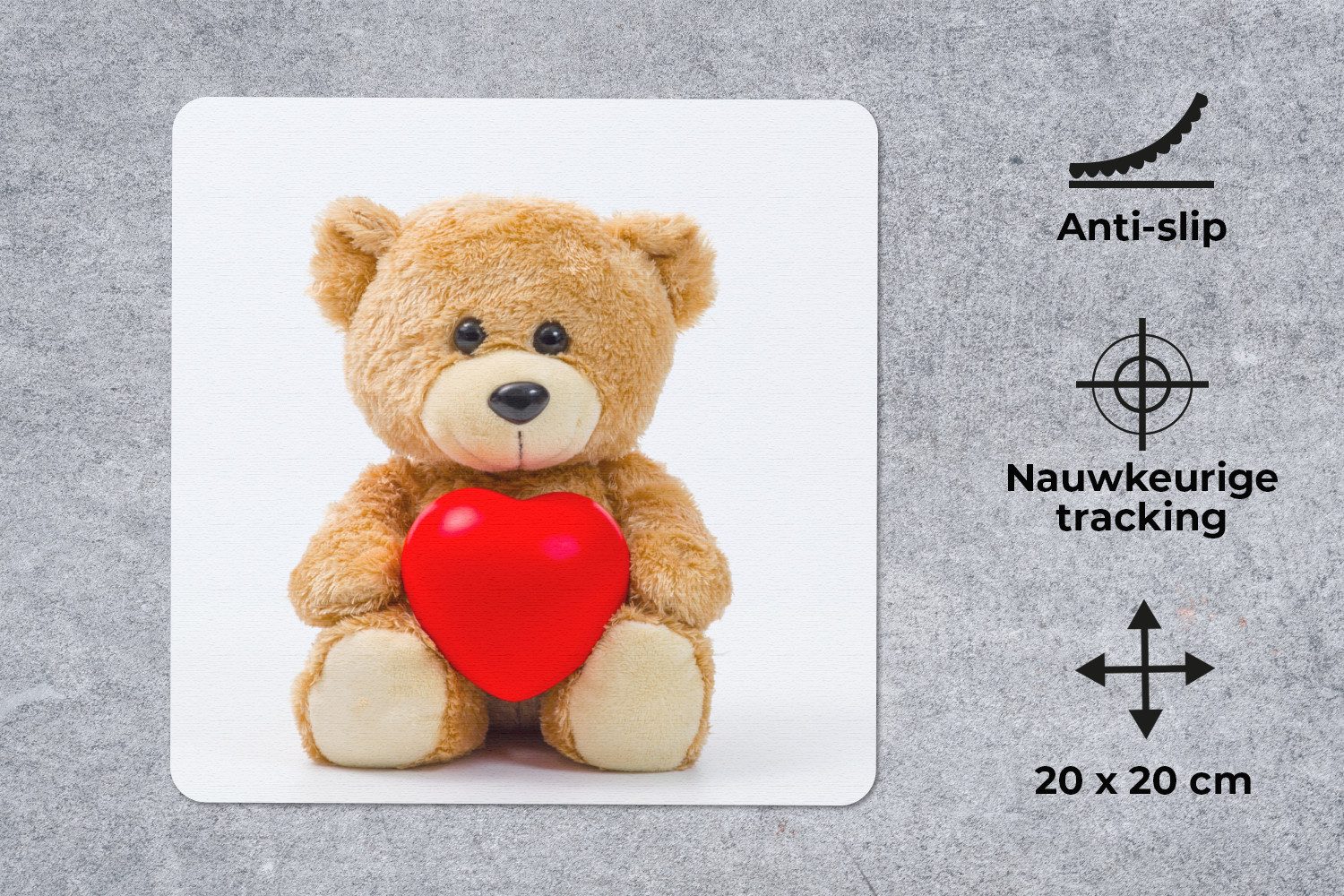 MuchoWow Mauspad Ein Teddybär zum Valentinstag (1-St), Mousepad, Schreibtisch Zubehör, Deko, 20x20 cm