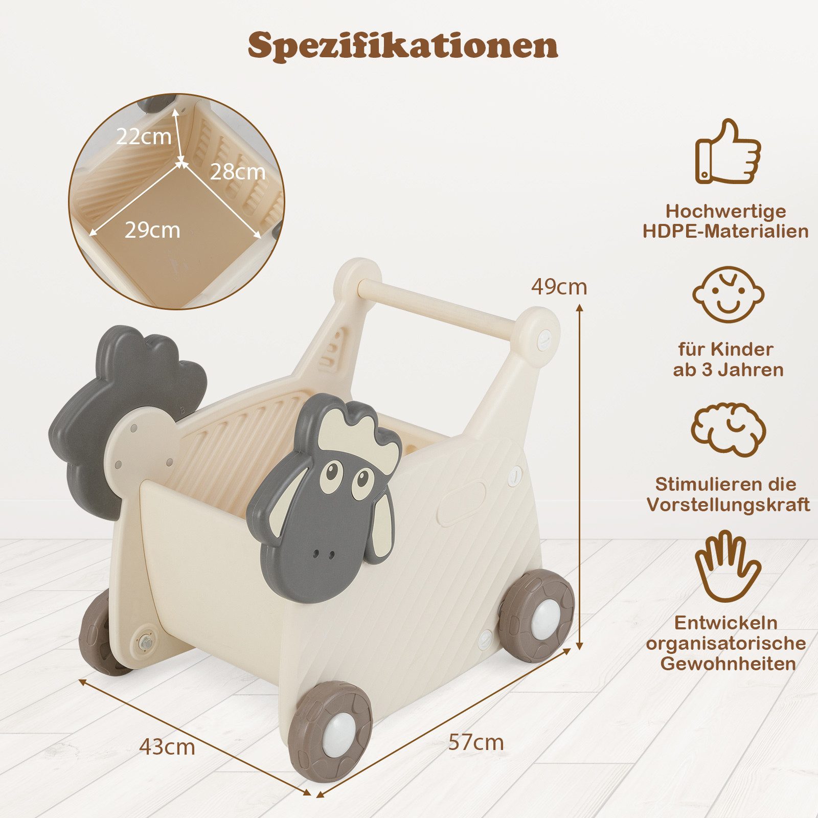 COSTWAY Lauflernwagen, 18L Lauflernhilfe mit Rädern