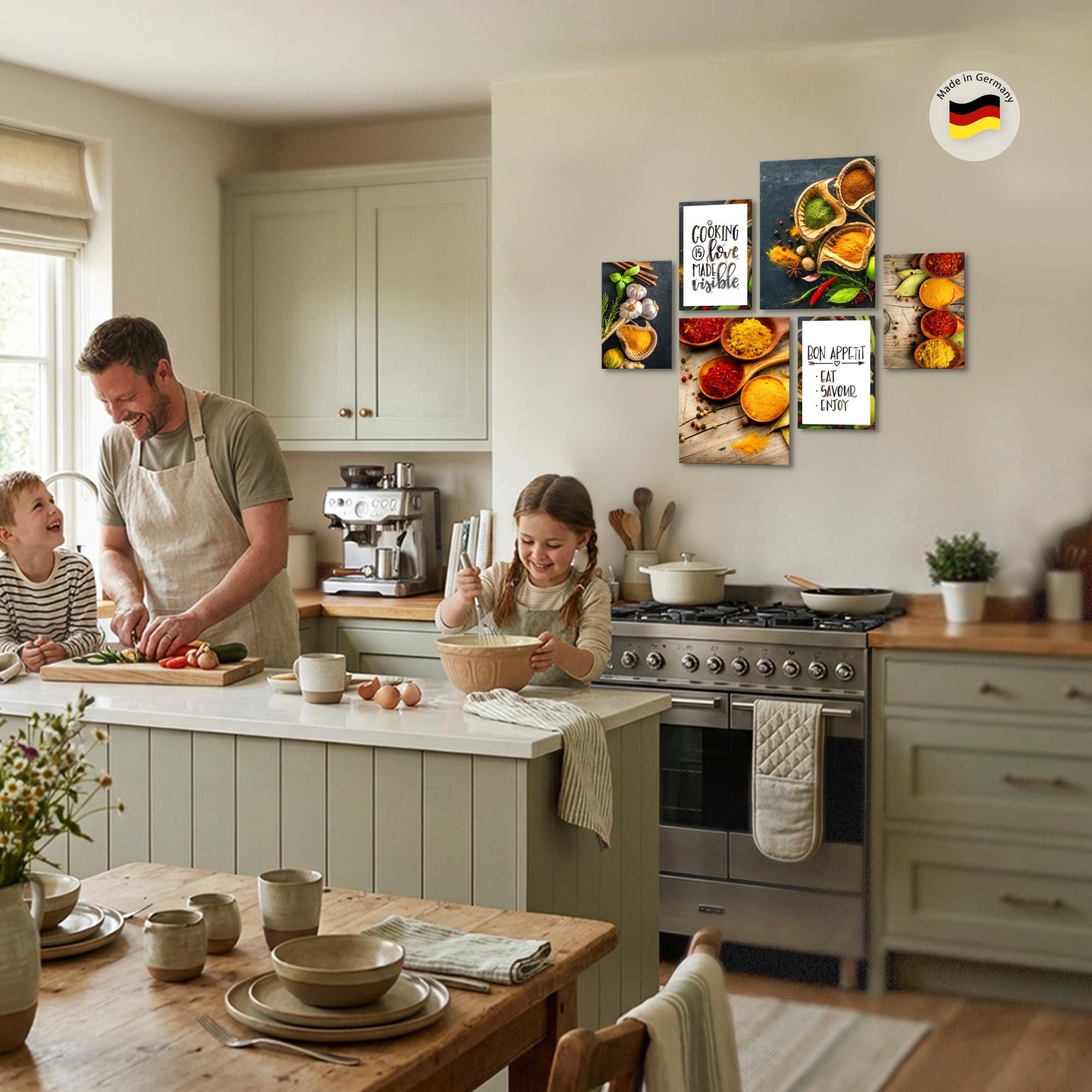 Novart Wandbild Wandbilder Küche Kaffee Gewürze AUFHÄNGFERTIG 90 x 80 cm Küchenbilder, Gewürze (6 St)