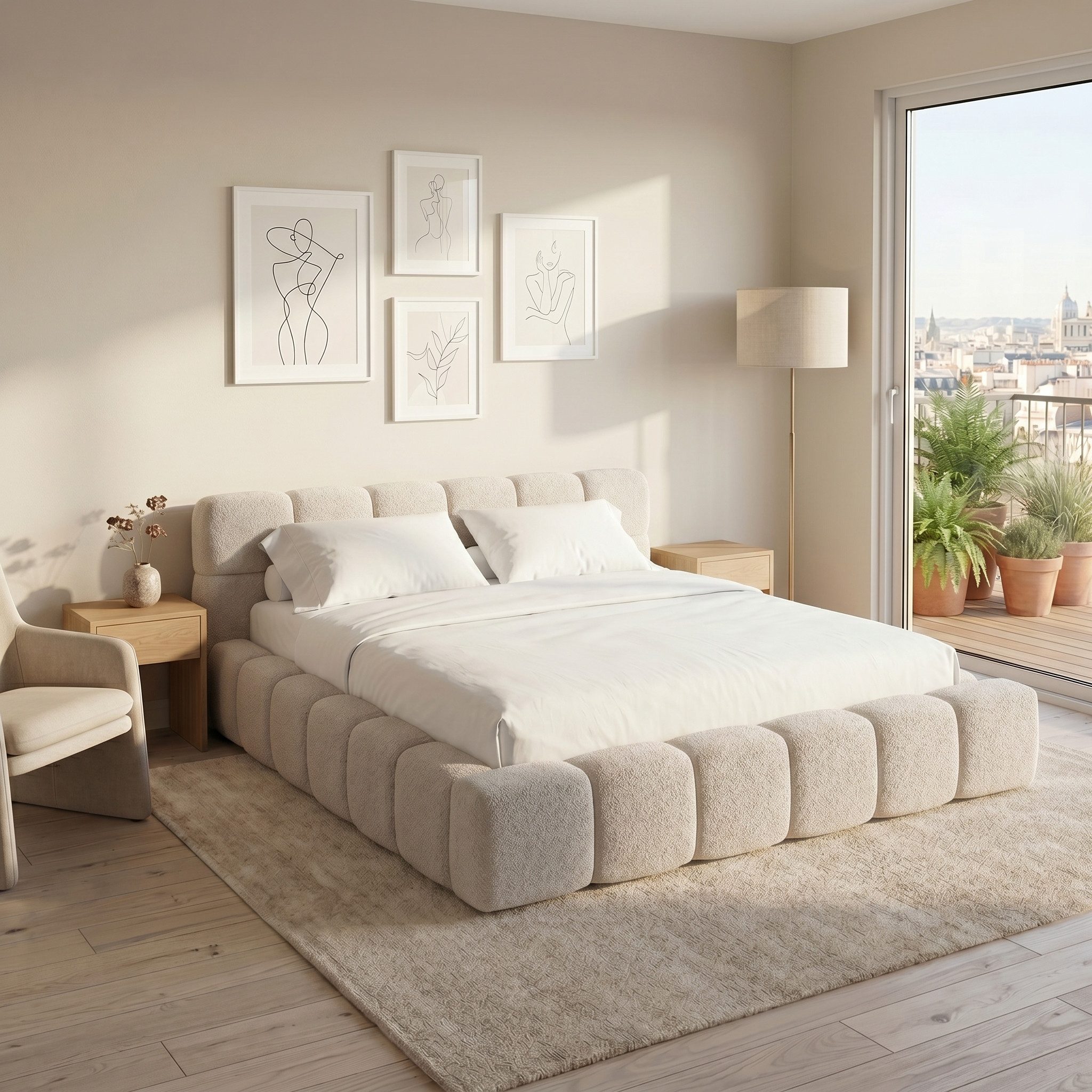 Muffo Polsterbett mit Bettkasten AMITY mit Lattenrost Boucle Stoff (Beige, Olivegrün, Grau und mehr, Doppelbett 140x200 / 160x200 / 180x200 / 200x200 cm), mit Kopfteil Frei Verwendungsstelle