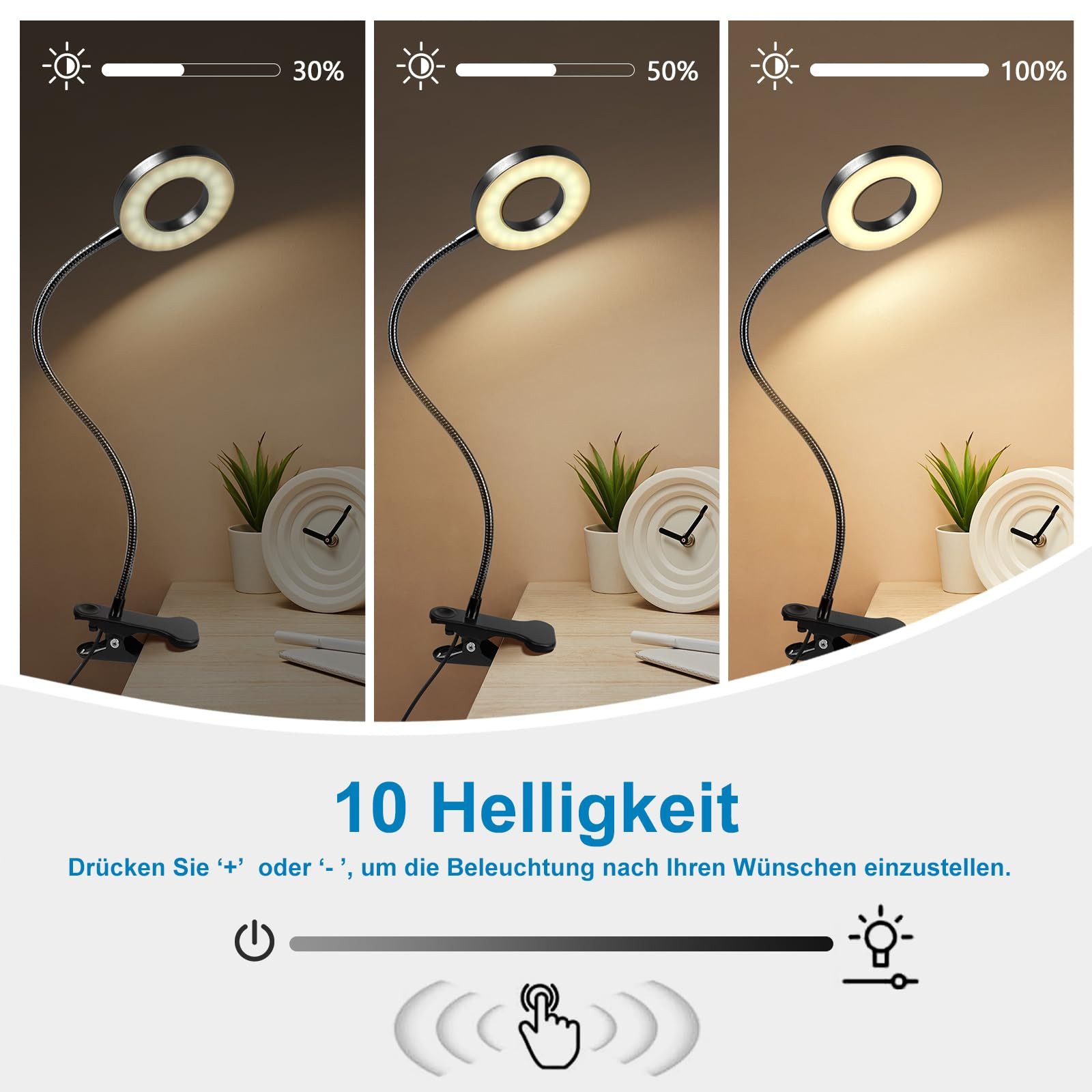 kowdom LED Leselampe LED Leselampe Klemme dimmbar USB, Schwanenhals, 3 Lichtfarben, LED (48 Stück, fest integriert), Warmweiß, Neutralweiß, Kaltweiß – Bild 5 von 5