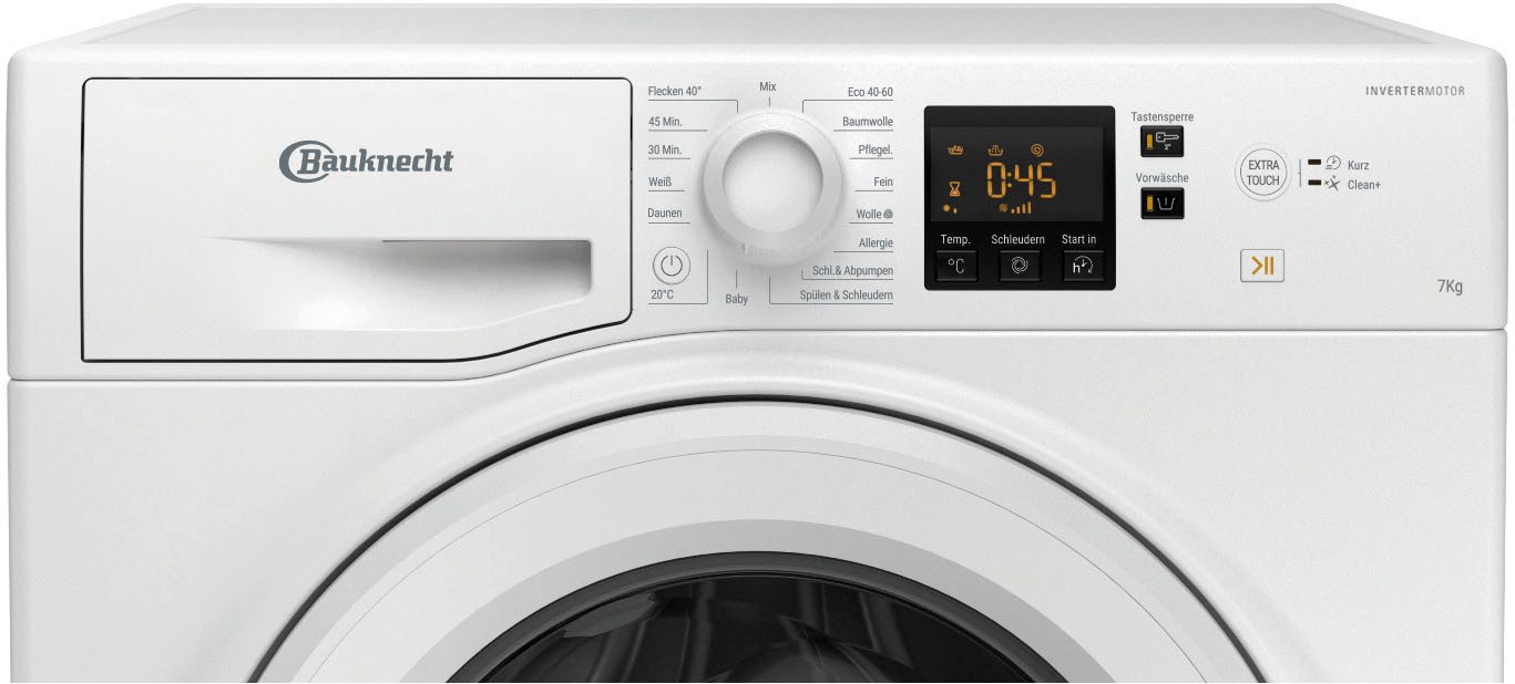 BAUKNECHT Waschmaschine WBP 714A, 7 kg, 1400 U/min, Kurz 45' – saubere Wäsche bei voller Beladung in nur 45 Minuten