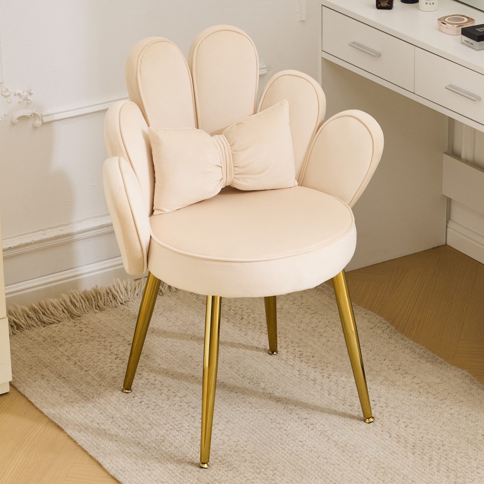 VINGLI Polsterstuhl mit Schleife Zierkissen, Schminktisch Stuhl, Monderne E günstig online kaufen