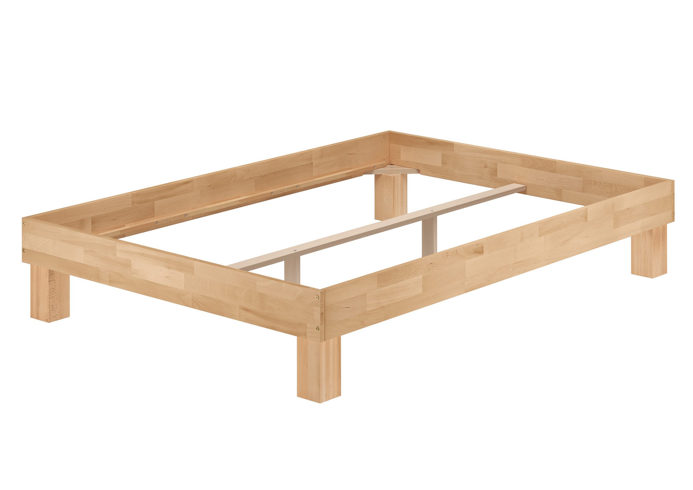 ERST-HOLZ Massivholzbett Doppelbett 140 x 200 Buche Natur ohne Lattenrost, Buche geölt