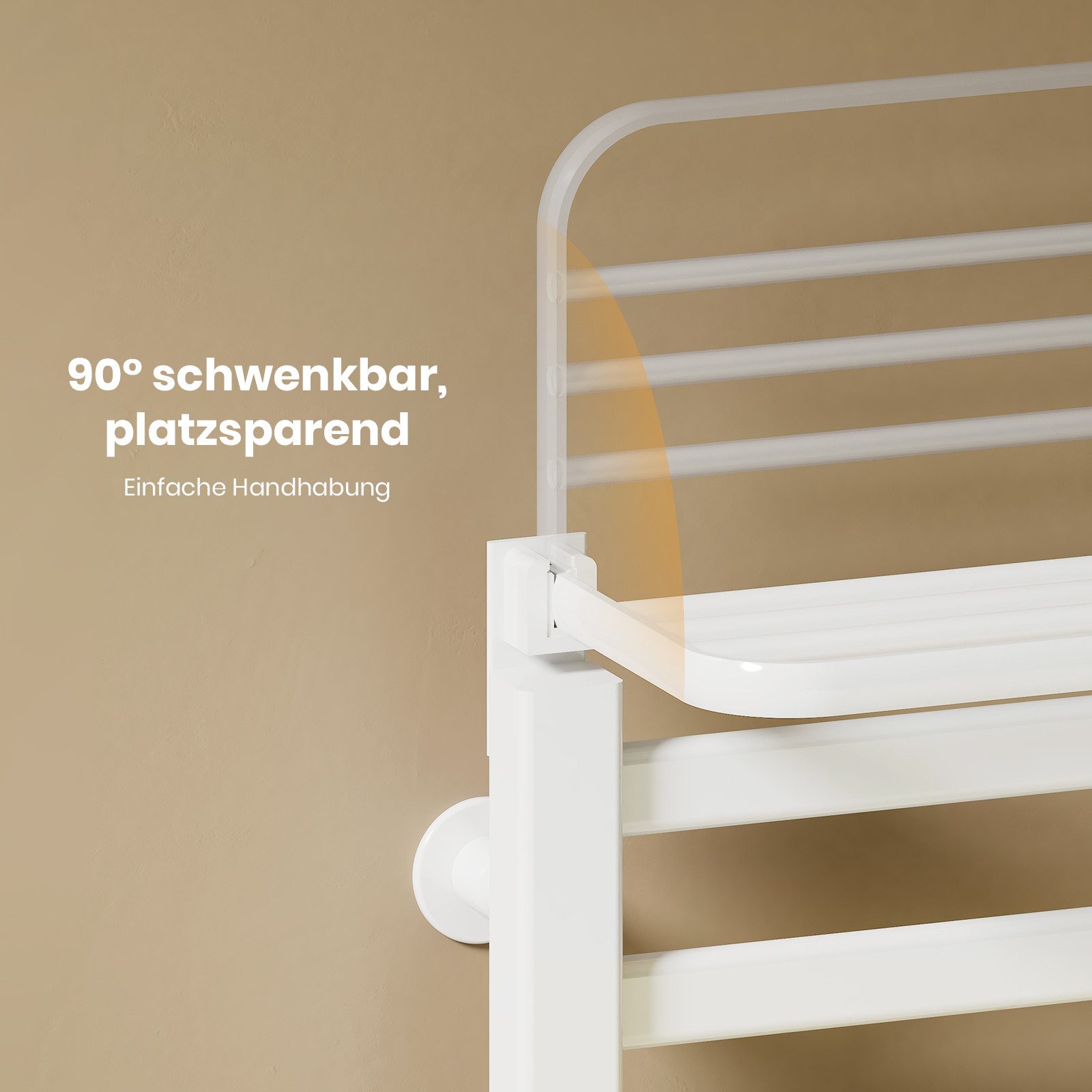 EMKE Elektrischer Badheizkörper Handtuchwärmer mit intelligentem Thermostat undklappbarer Ablage, in gerader Ausführung 50 × 50 cm, mit Handtuchstange und 6 Hak – Bild 5 von 5