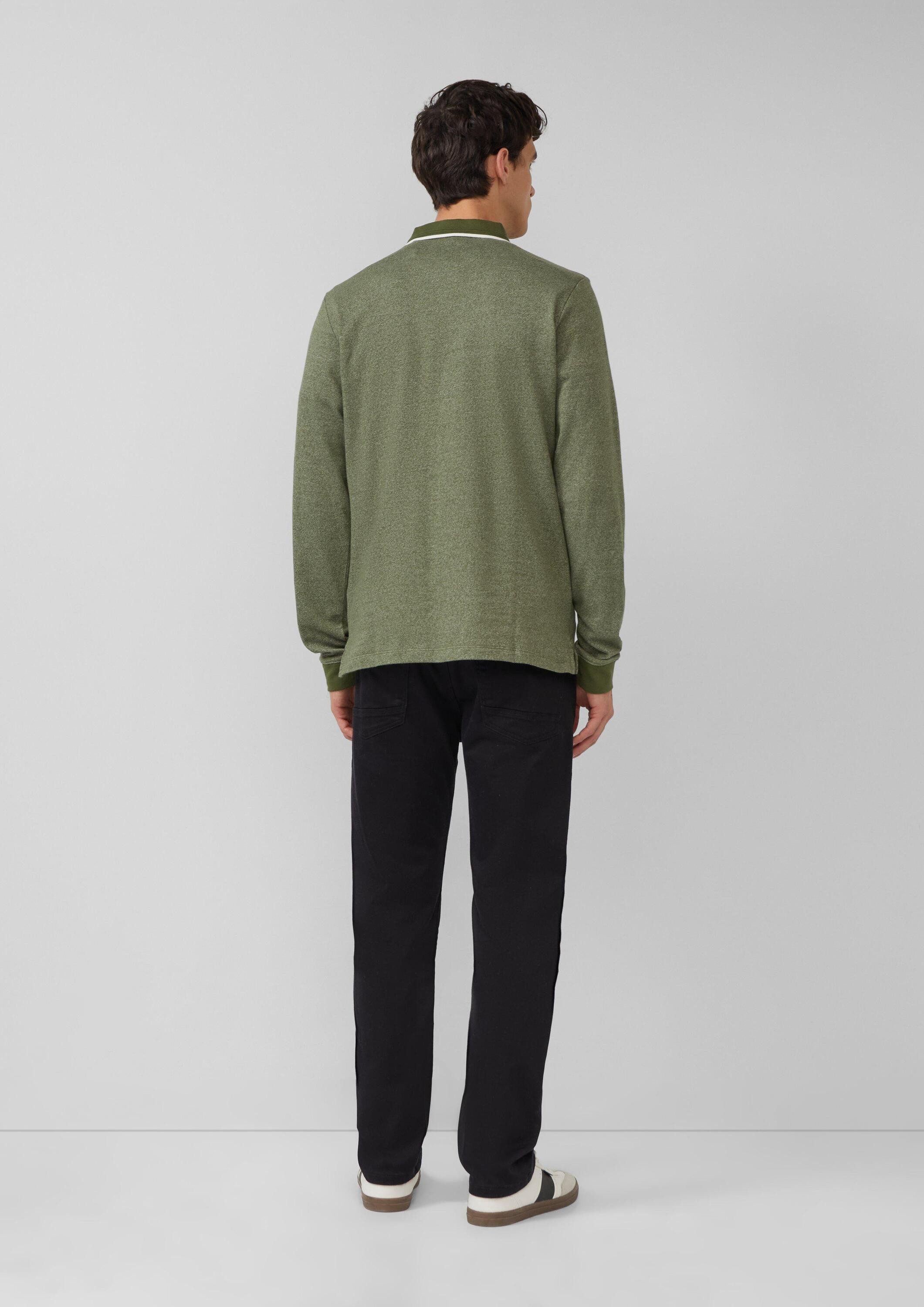 s.Oliver Langarmshirt Polo-Shirt Langarm-Polo mit Bündchen in Melange-Optik