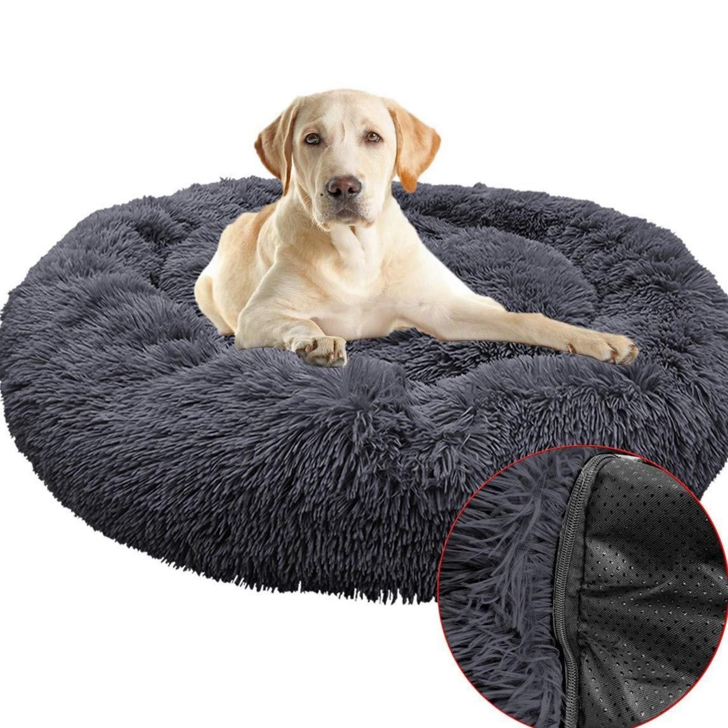 LuxusKollektion Tierkissen Hundebett Donut 80cm Dunkelgrau rund