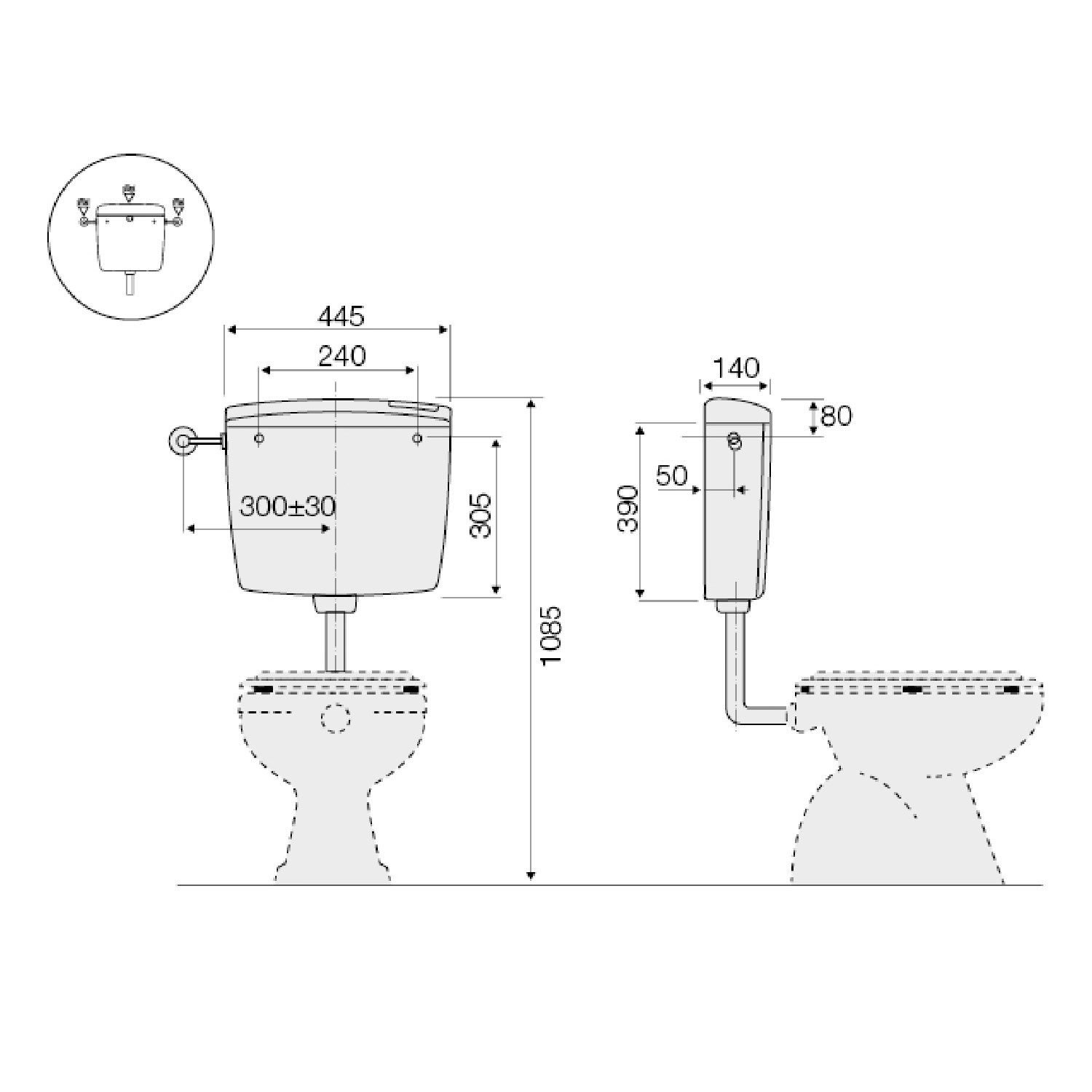 Valsir Spülkasten Valsir WC Spülkasten "Perk" Spülung 6 l Toilettenspülkasten Weiß 3/8"