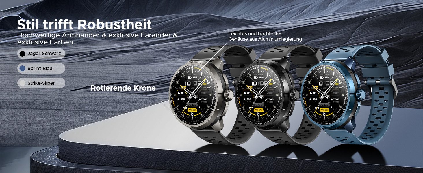 DOOGEE Smartwatch Herren mit GPS, Bluetooth 5.3, AMOLED Offline-Karten Watch, Bluetooth, GPS-Ortung, SOS, IP68, Aktivität, Videochat, GPS-Ortung, SOS, Videochat, Aktivität, IP68, Bluetooth