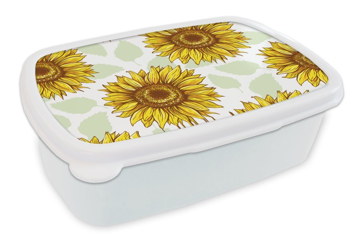 für Lunchbox (2-tlg), Sonnenblume Brotdose, und für MuchoWow Erwachsene, - Jungs weiß Mädchen Blumen, und Muster Brotbox Kunststoff, - Kinder